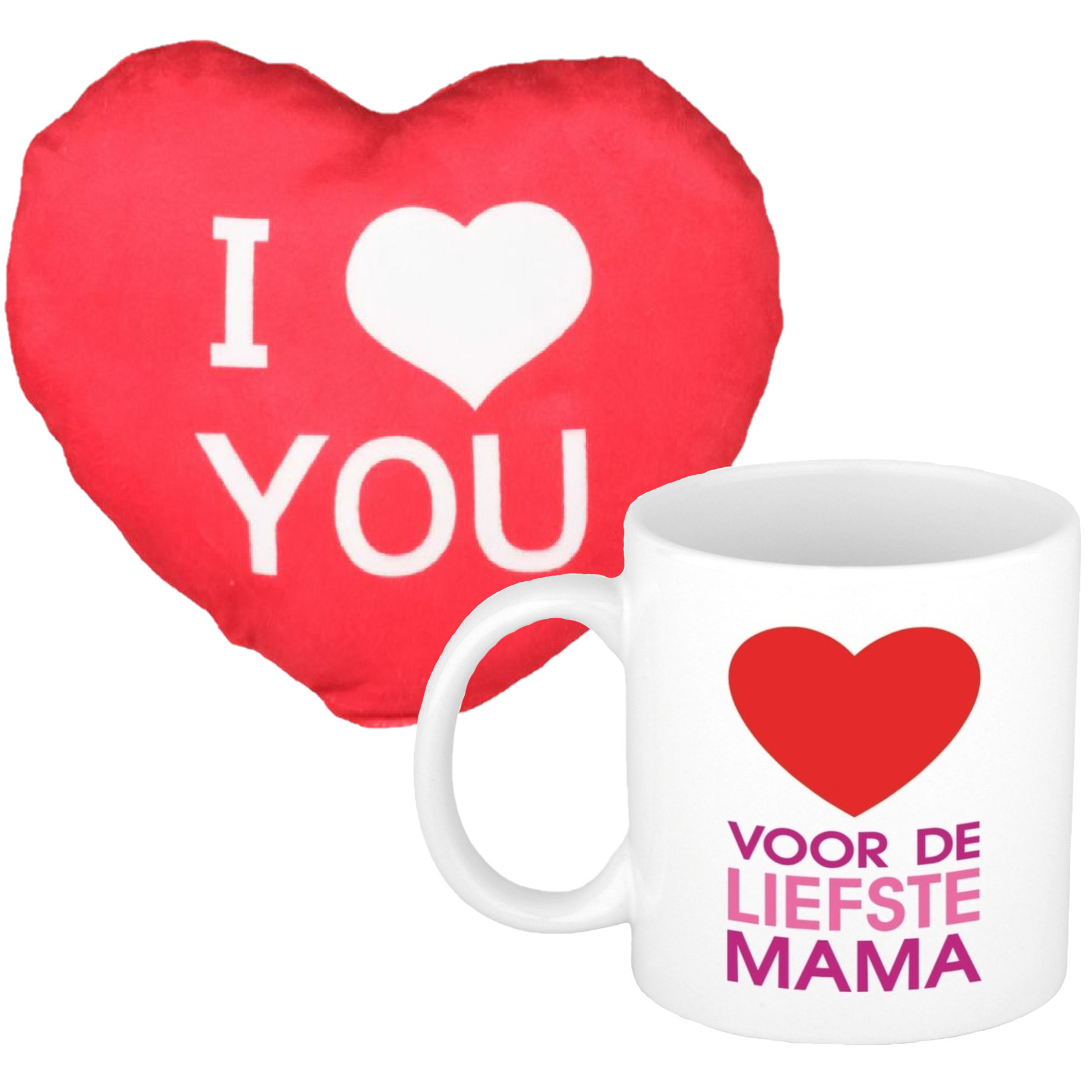 Voor de liefste mama mok/beker 300 ml incl. sierkussentje hart vorm 12 cm -
