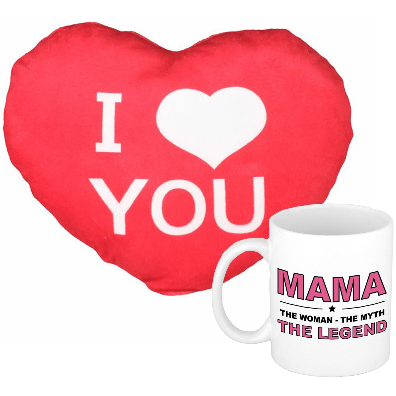 Mama the legend mok/beker 300 ml wit incl. sierkussentje hart vorm 15 cm -