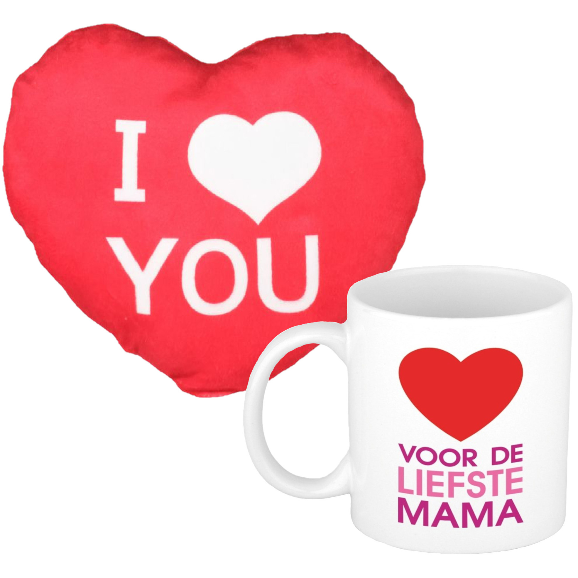 Voor de liefste mama mok/beker 300 ml incl. sierkussentje hart vorm 15 cm -