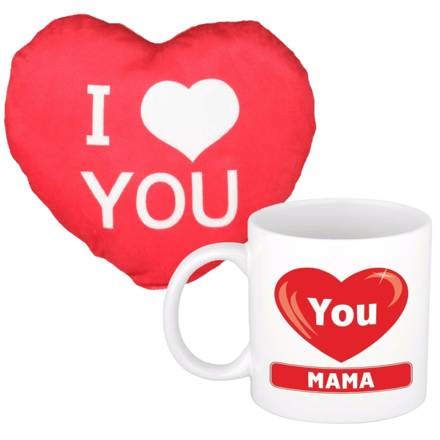 I love you Mama mok/beker 300 ml incl. sierkussentje hart vorm 12 cm -