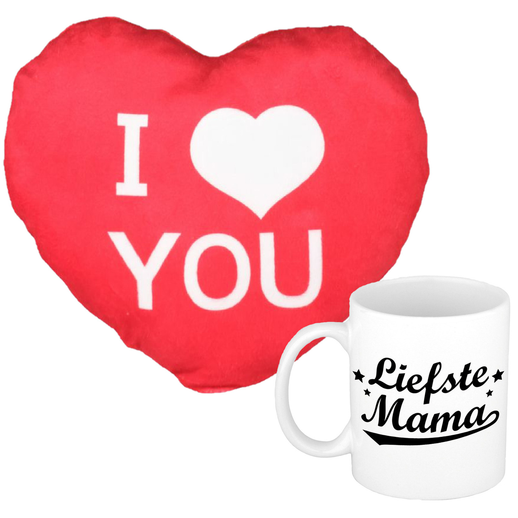 Liefste mama mok/beker 300 ml incl. sierkussentje hart vorm 15 cm -