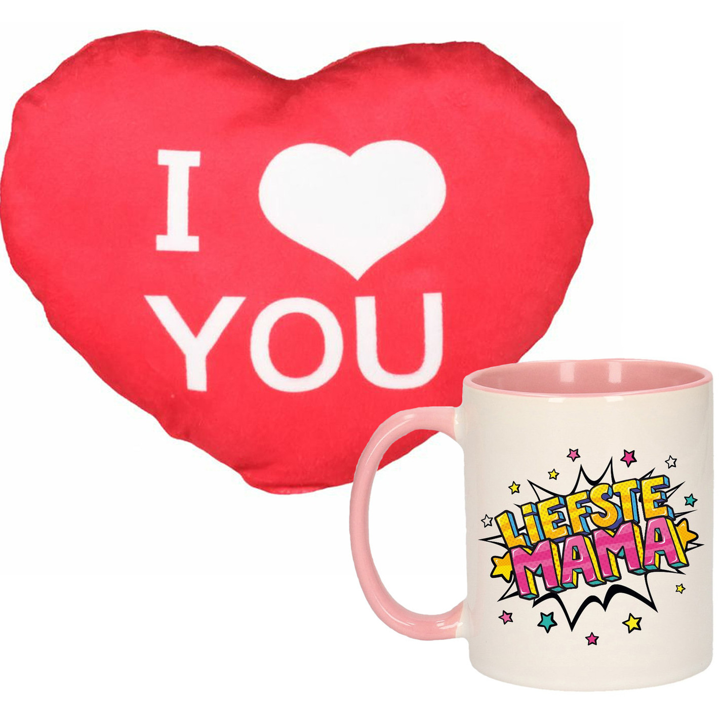 Liefste mama mok/beker 300 ml roze incl. sierkussentje hart vorm 12 cm -