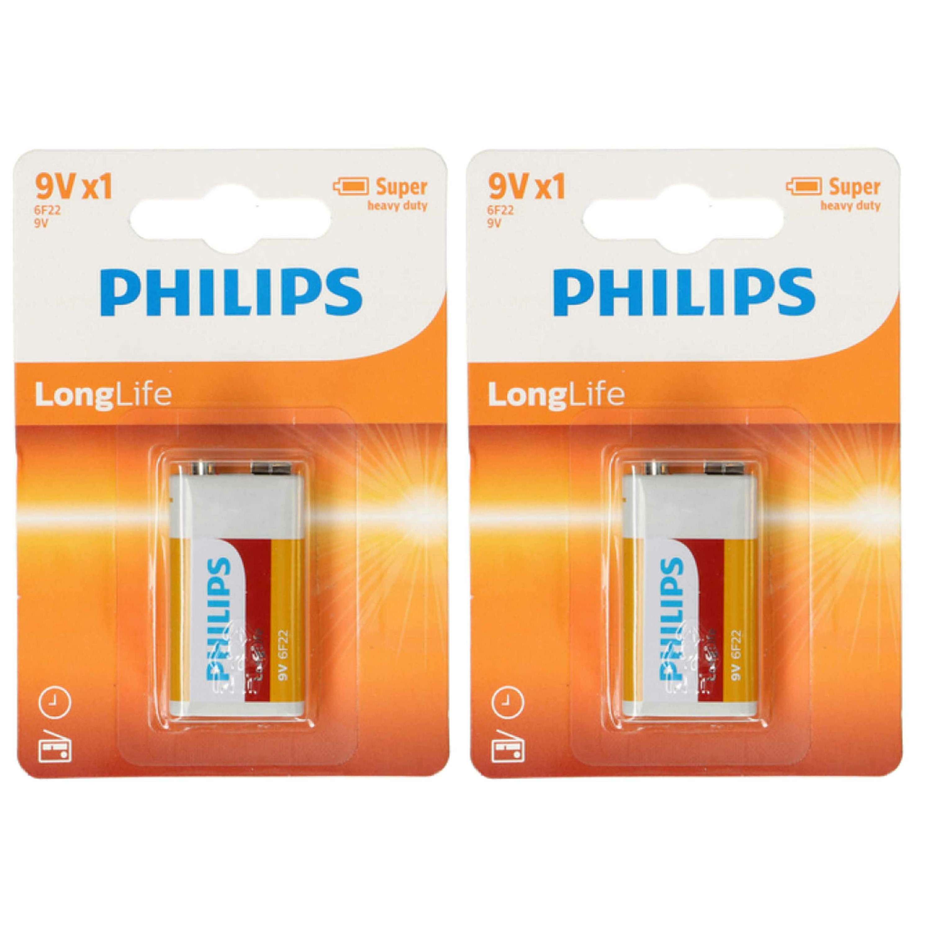 Philips 9V Long life batterij alkaline - 2x - 9 volt blokbatterijen -
