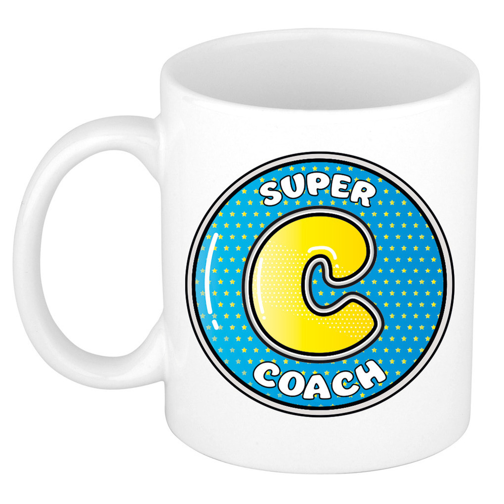 Cadeau mok/beker - Super coach - wit - 300 ml -