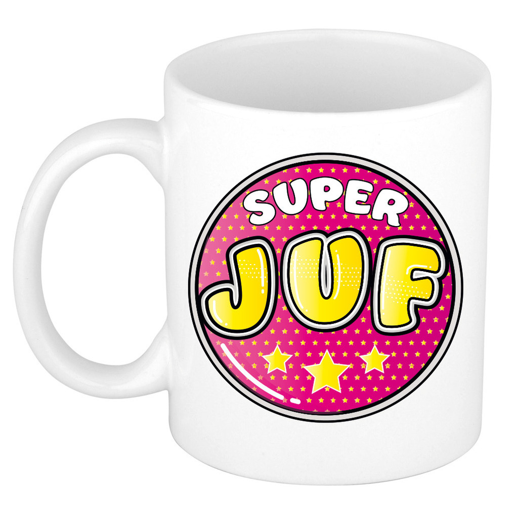 Cadeau mok/beker - Super juf - wit - 300 ml -