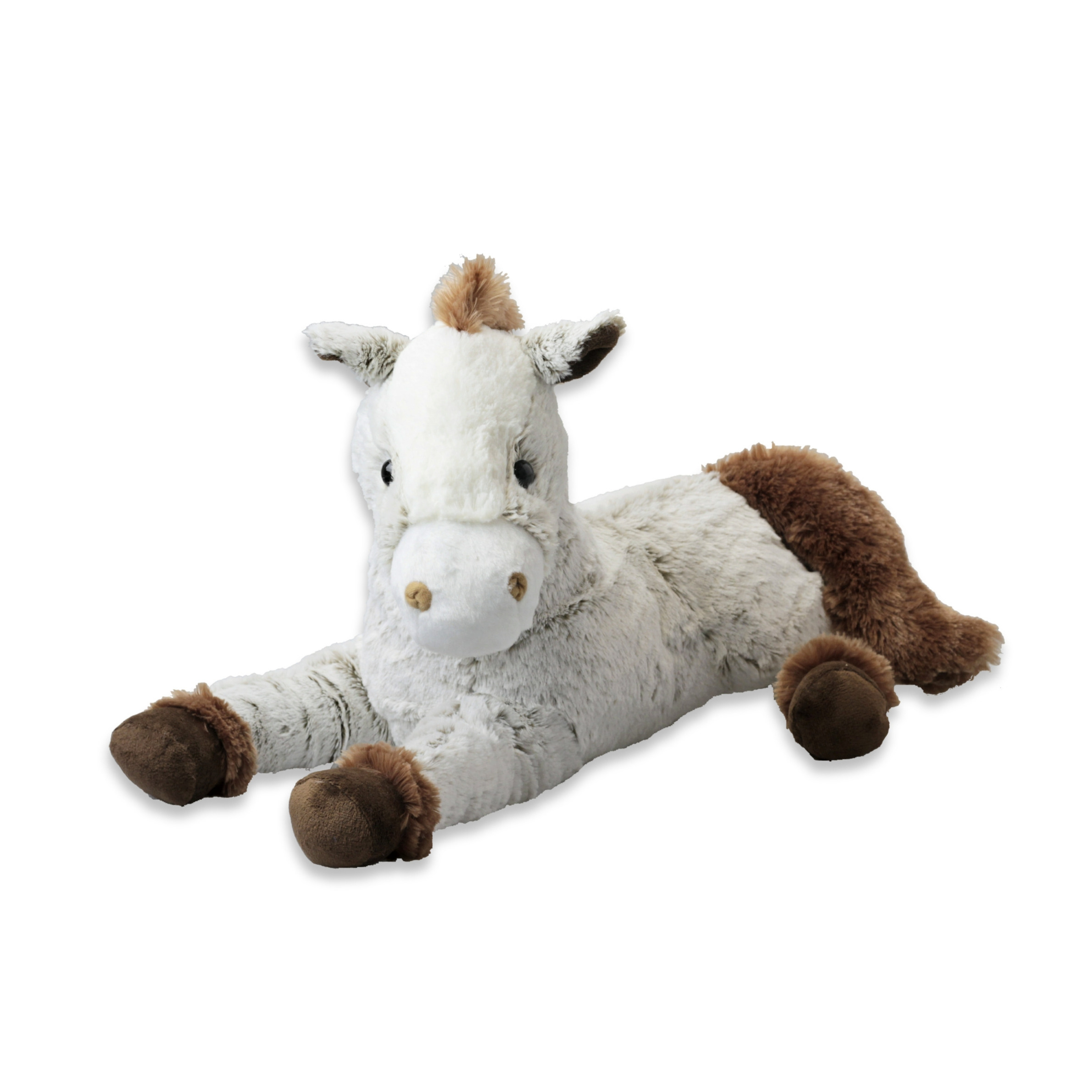 Pluche paard knuffel - liggend - wit/bruin - polyester - 45 cm -