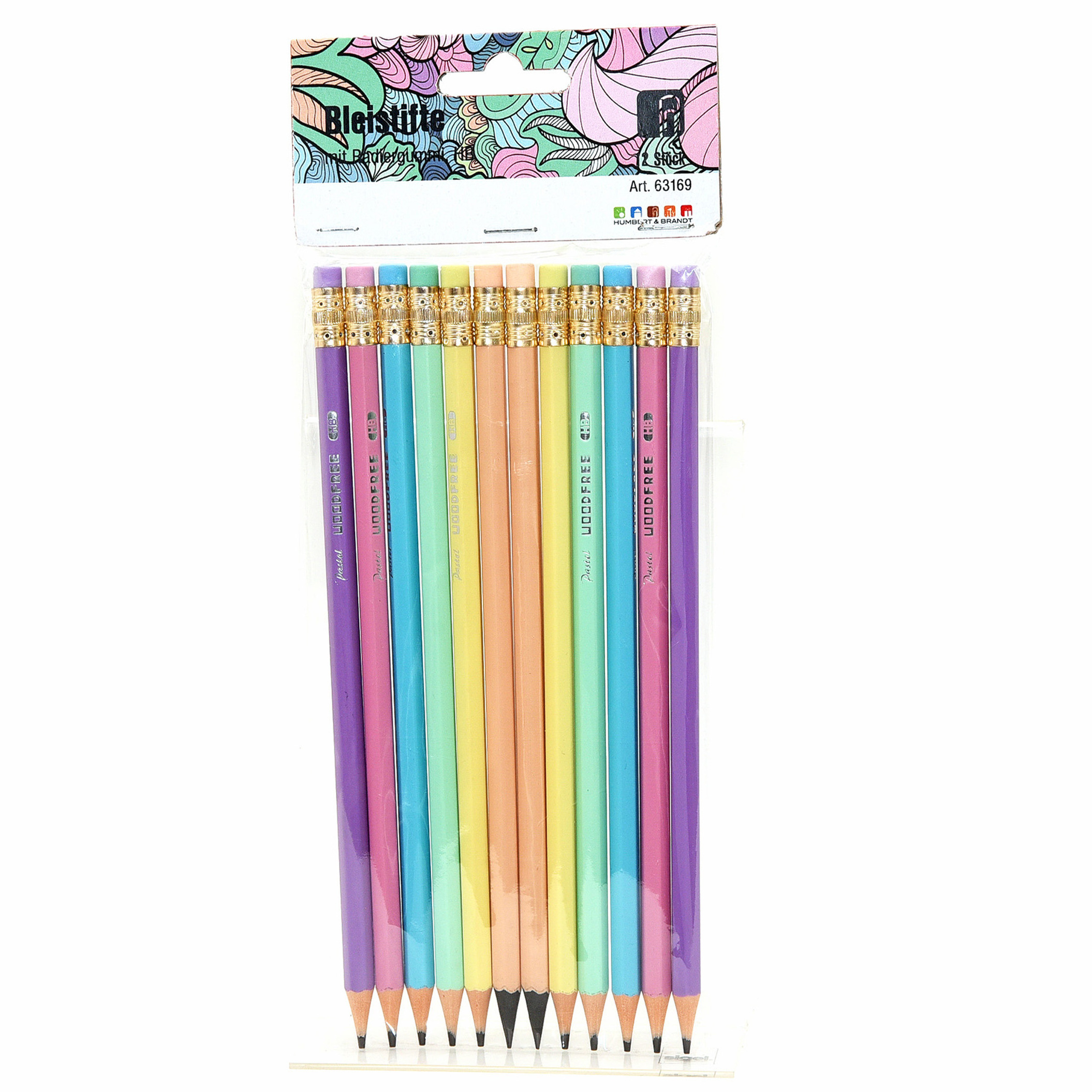 Kleurpotloden met gum set - multi kleuren - 12x stuks - tekenen voor kinderen -