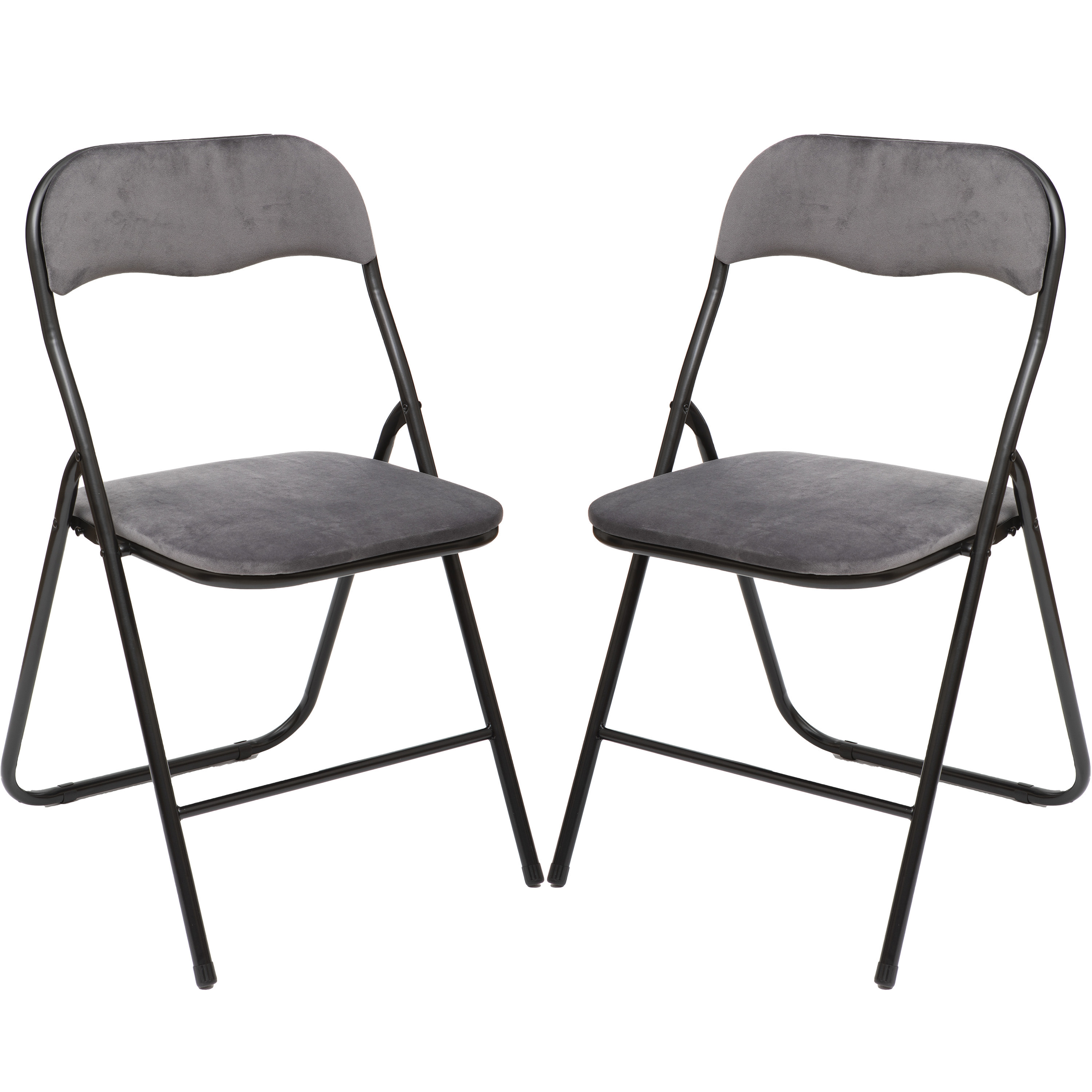 Klapstoel met fluweel zitting - 6x stuks - grijs - 44 x 48 x 79 cm - metaal -