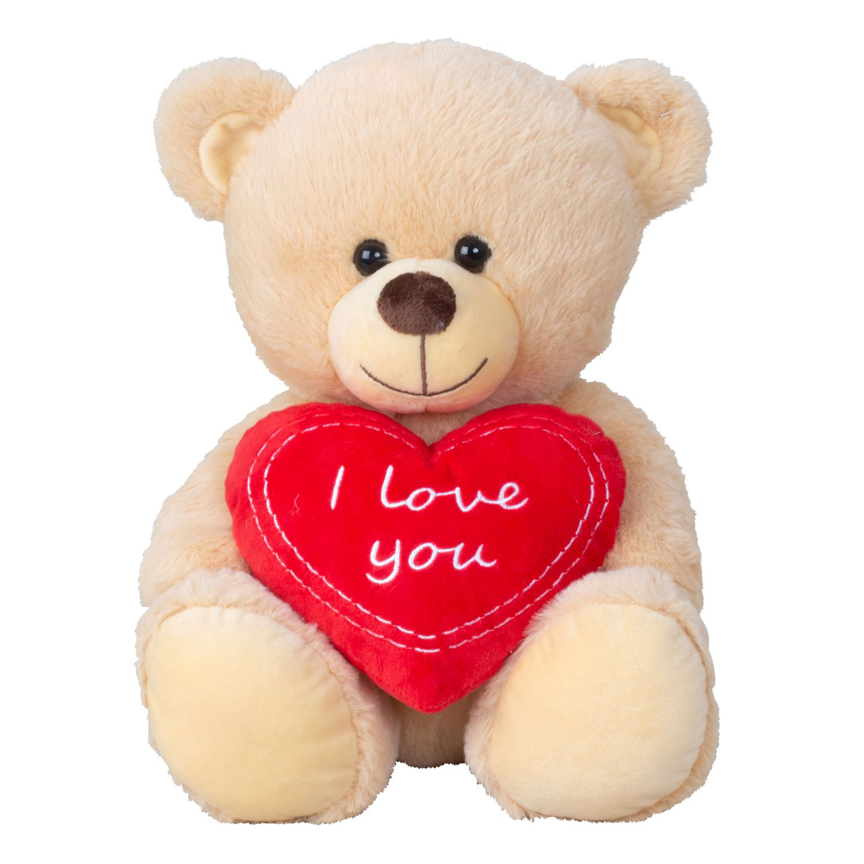 Teddy beer knuffel van zachte pluche - met liefdes hartje - 30 cm zittend -