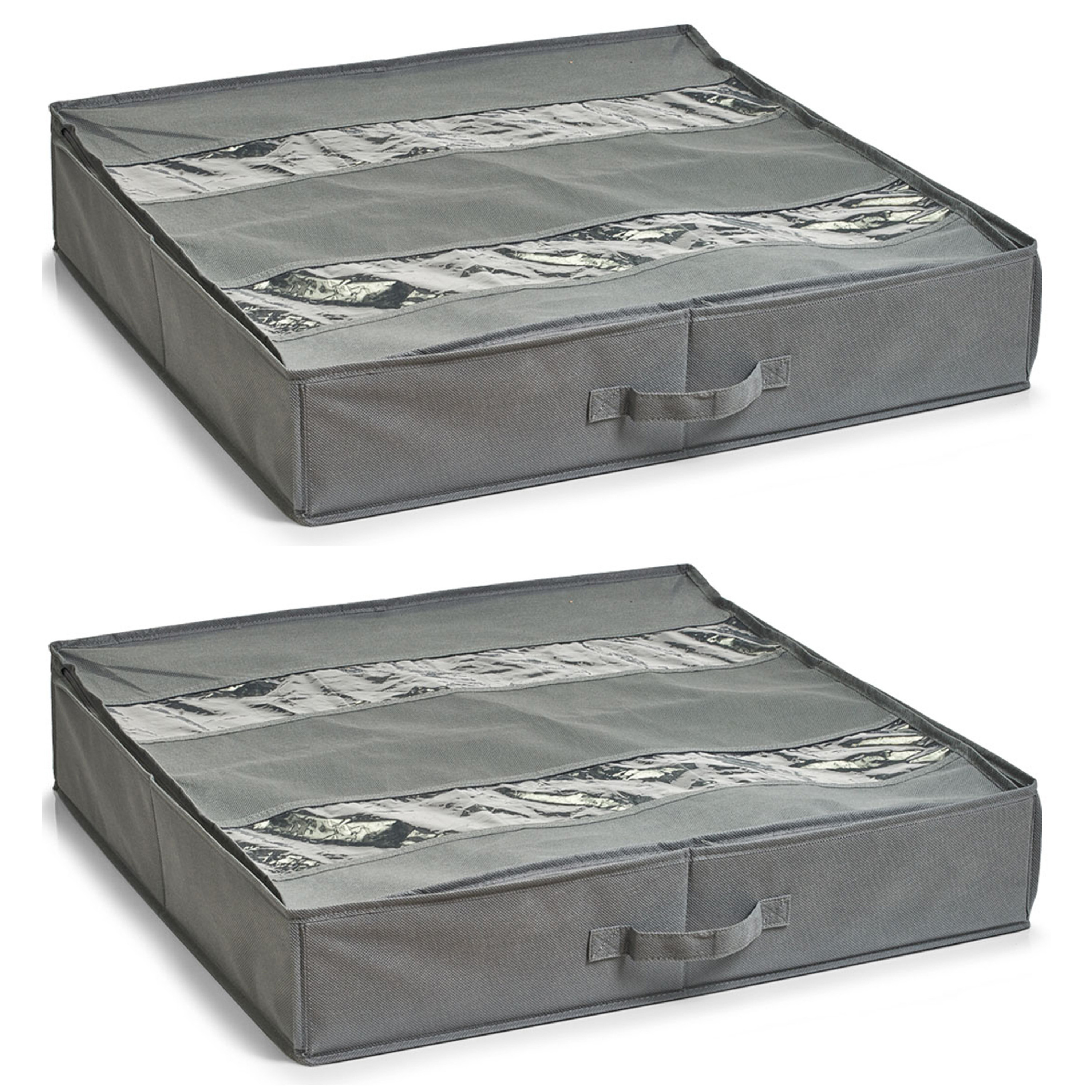 Schoenen opberger - 2x - voor onder bed - 6 vakken - grijs - 60 x 60 x 13 cm -