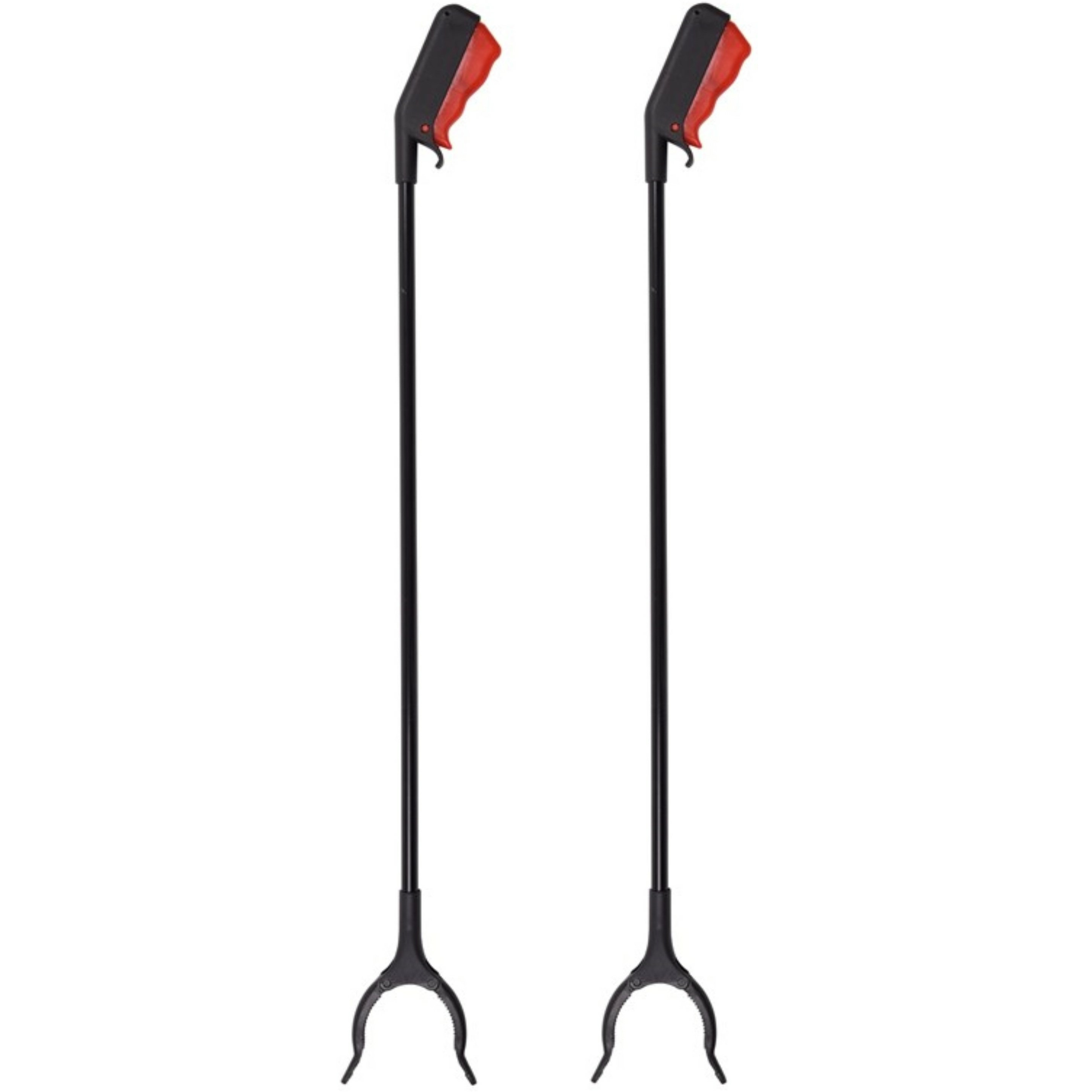 Afvalgrijper/grijphulp/grijptang - 2x - multifunctioneel - draaibare kop - 80 cm - kunststof - zwart -
