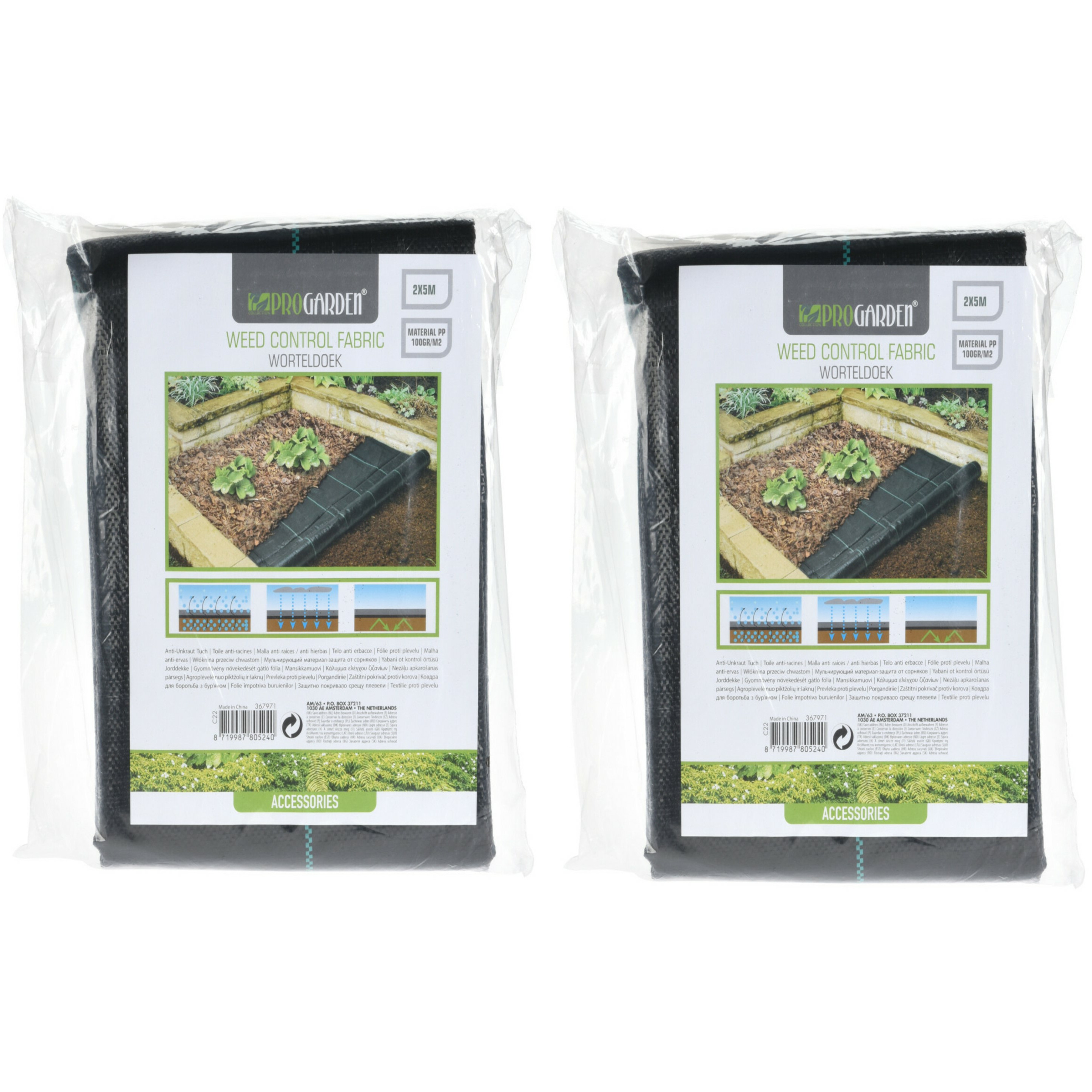 Gronddoek/worteldoek - 2x - anti onkruid - tuin - 200 x 500 cm - zwart -