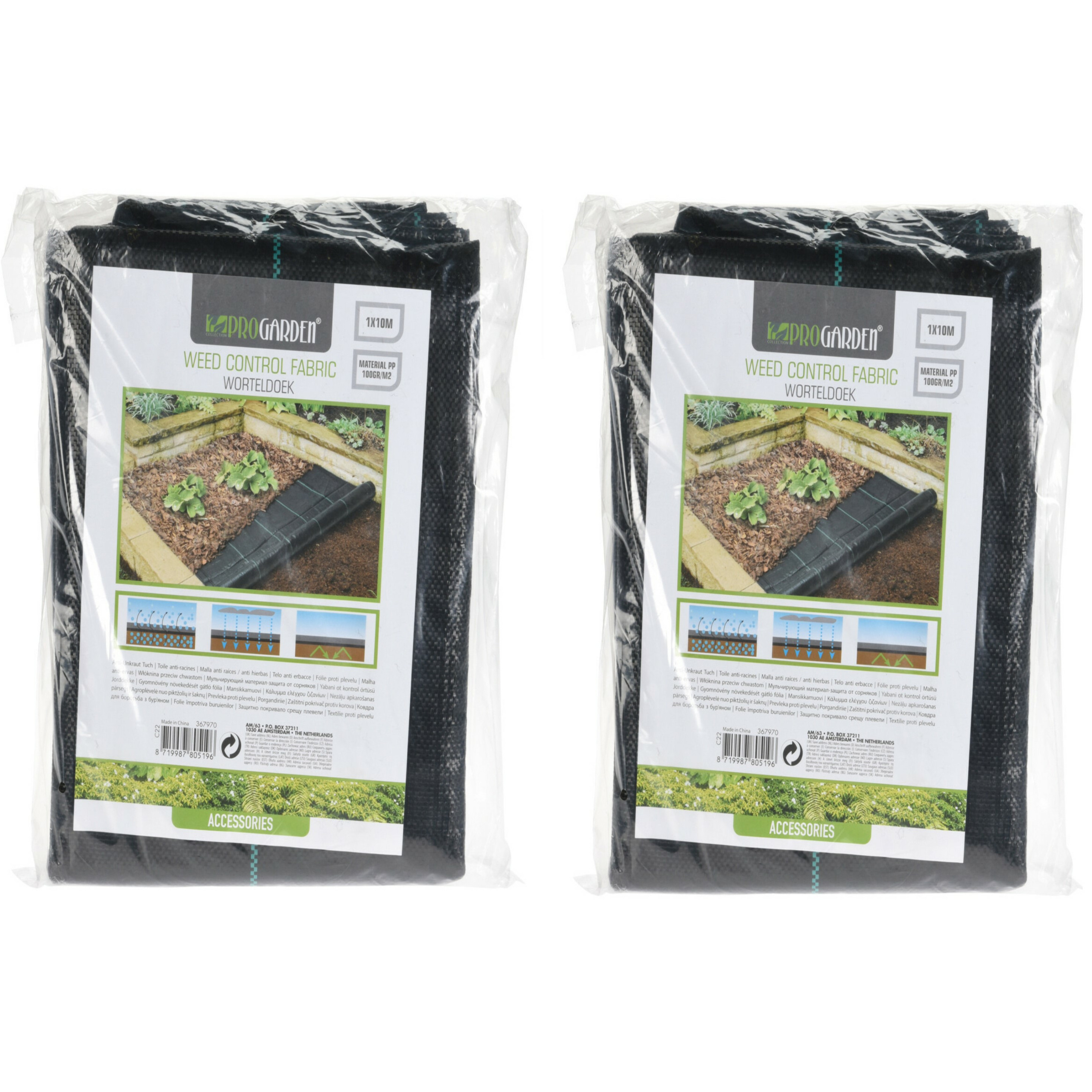 Gronddoek/worteldoek - 2x - anti onkruid - tuin - 100 x 1000 cm - zwart -