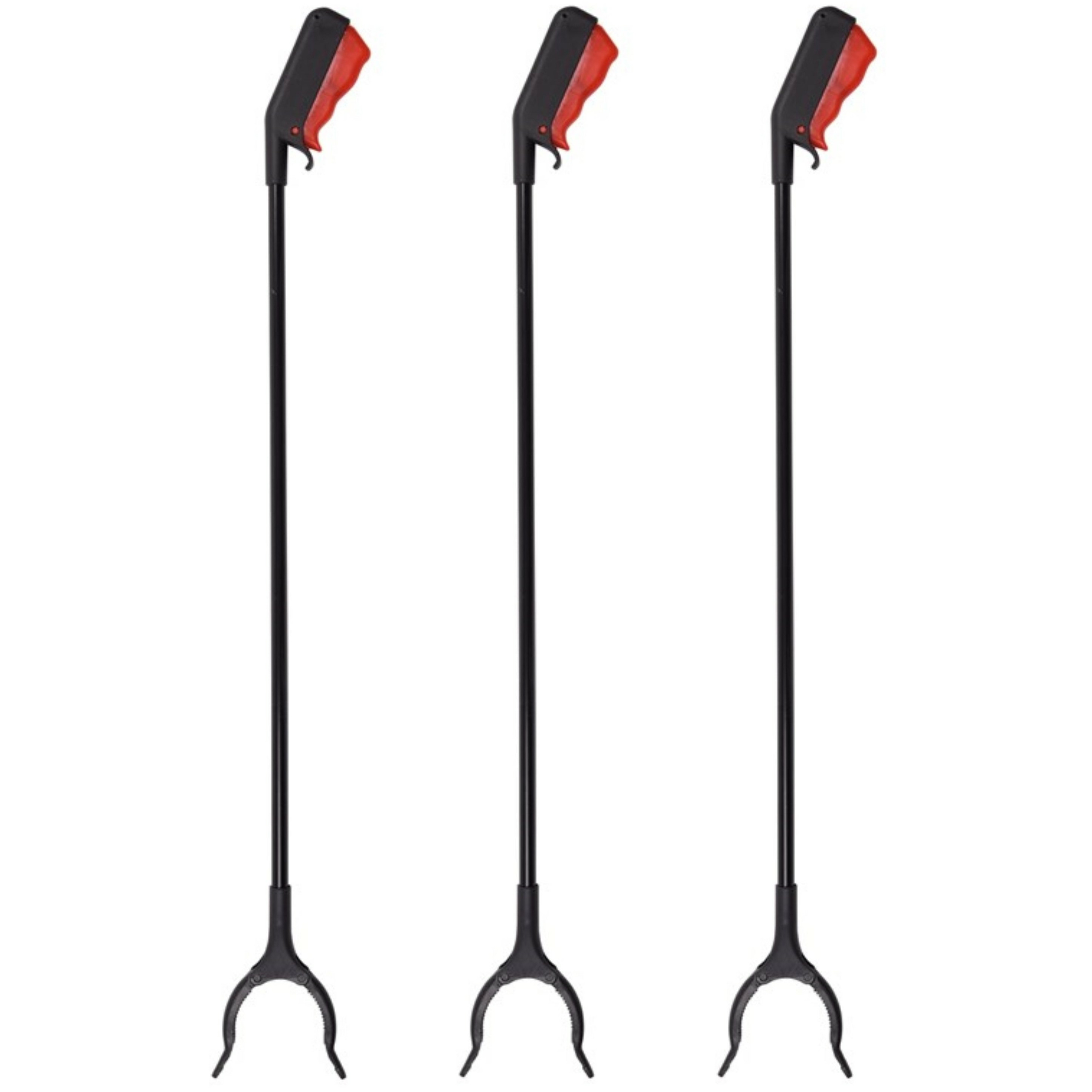 Afvalgrijper/grijphulp/grijptang - 3x - multifunctioneel - draaibare kop - 80 cm - kunststof - zwart -