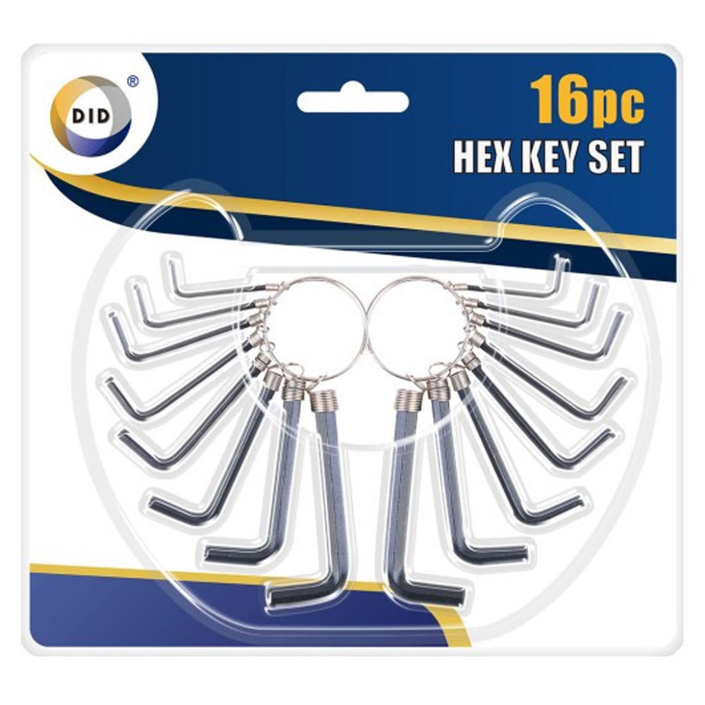 DID gereedschap Inbussleutel set - 16-delig - metaal - aan ringen -