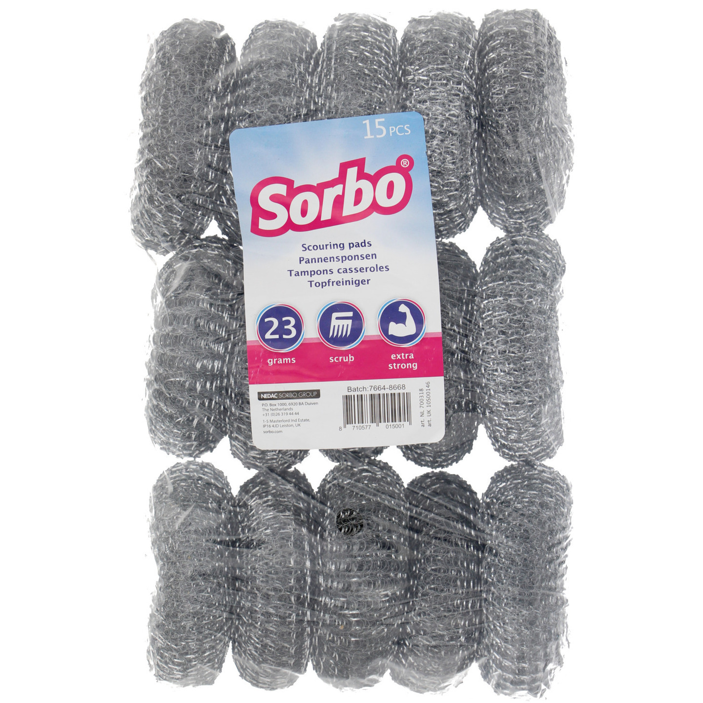 Sorbo pannenspons/metaalspons - 15x - 23 grams - extra sterk -