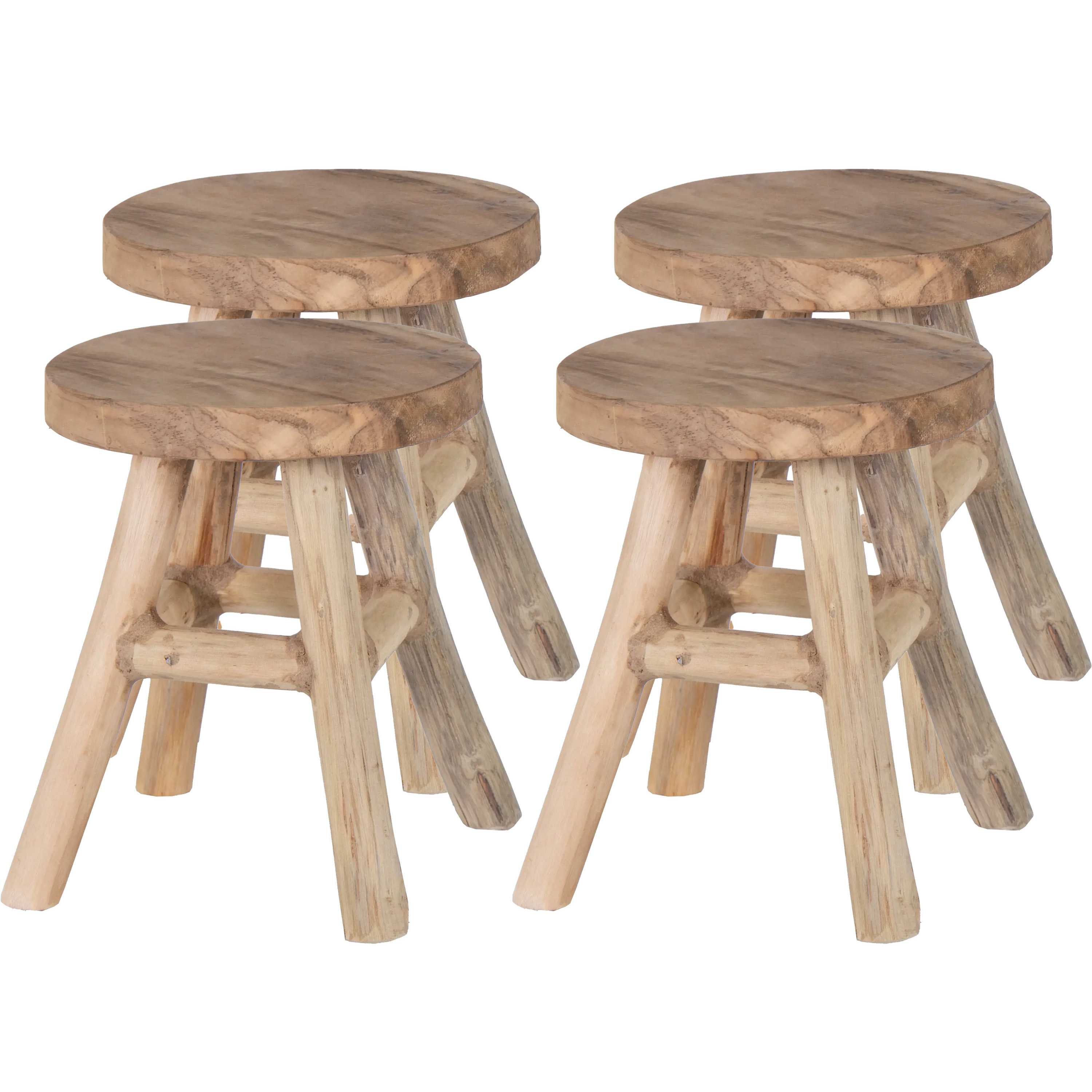 Plantverhoger/bloempot standaard - 4x - teak hout - lichtbruin - D20 x H25 cm -