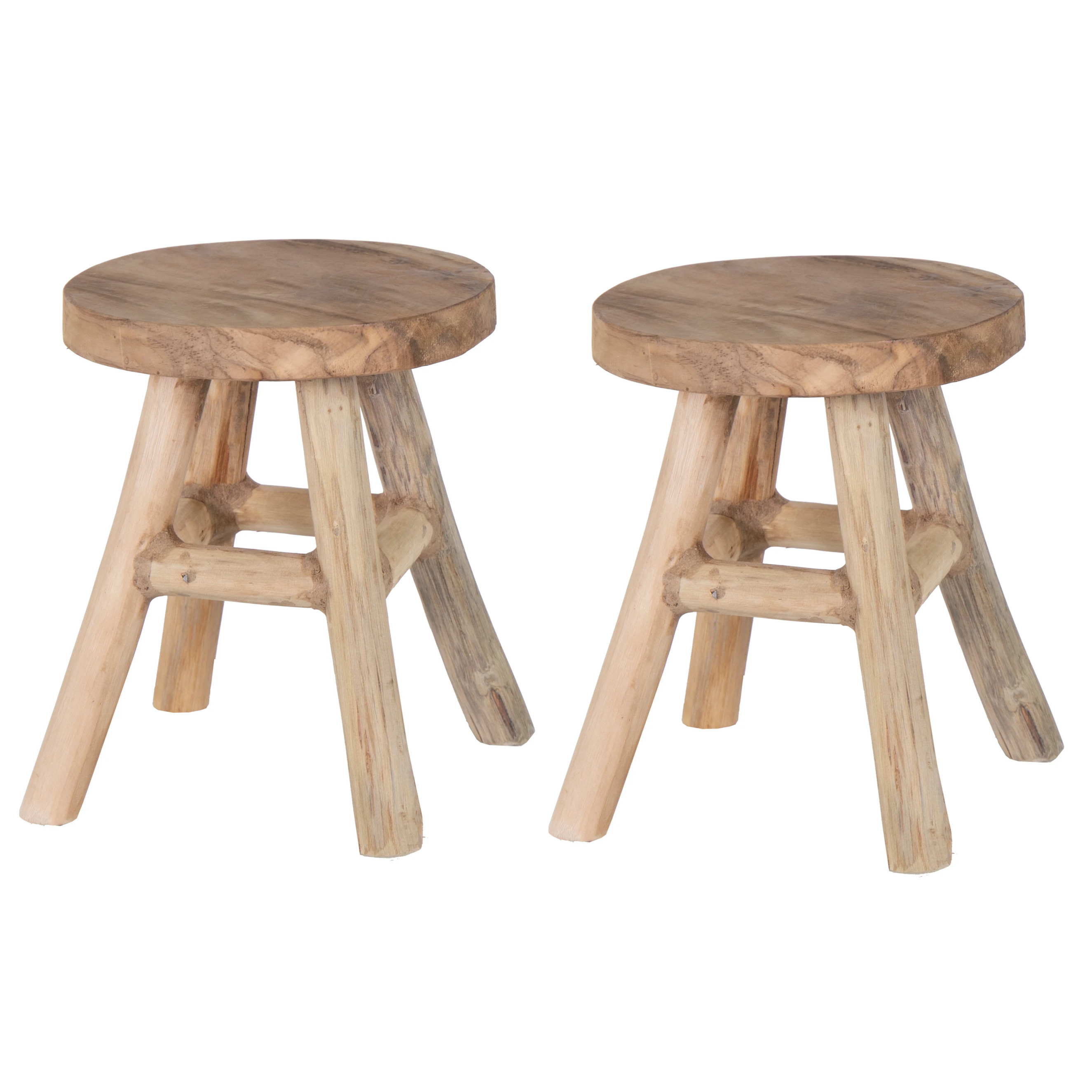 Plantverhoger/bloempot standaard - 2x - teak hout - lichtbruin - D20 x H25 cm -