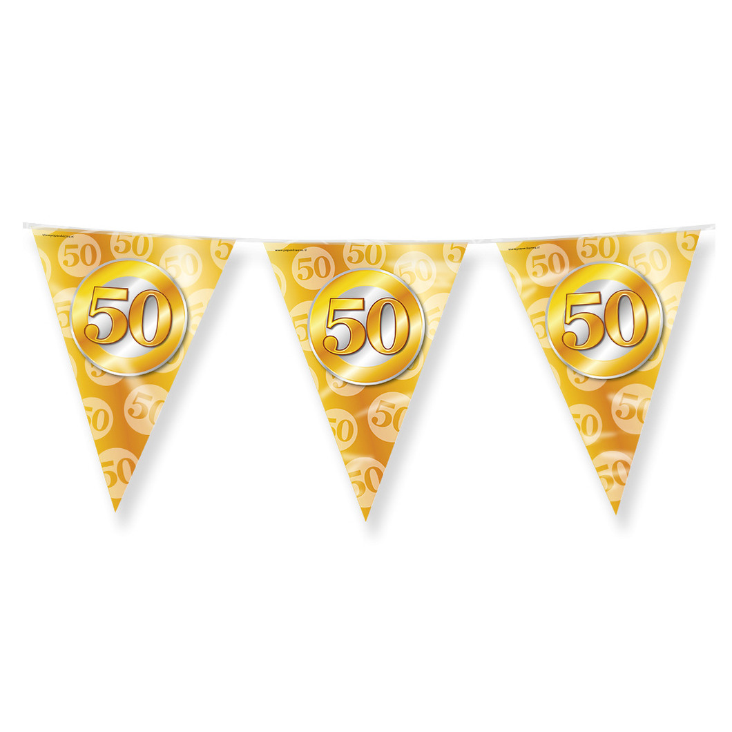 Jubileum 50 jaar getrouwd Vlaggetjes - Feestversiering - 10m - Folie - Dubbelzijdig -