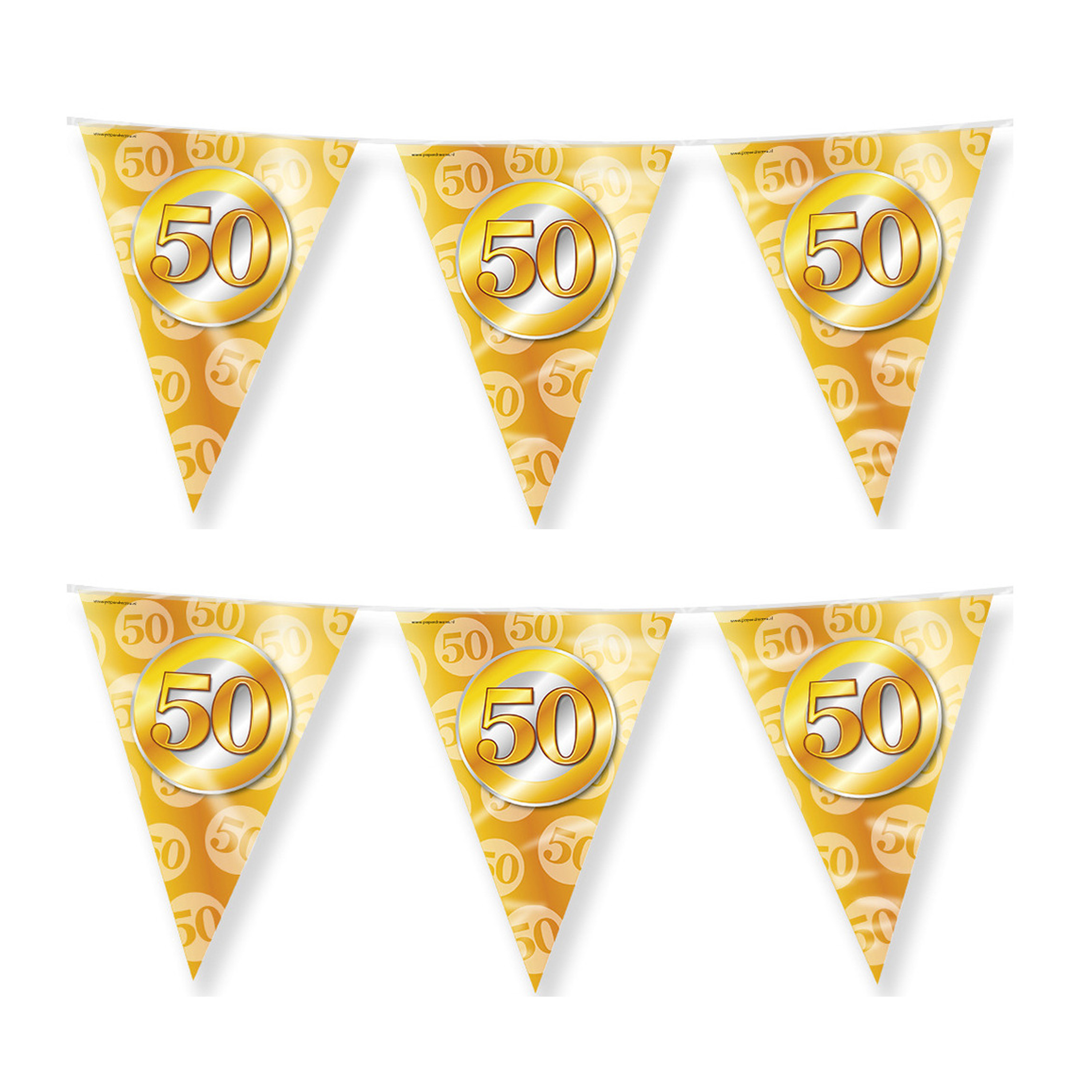 Jubileum 50 jaar getrouwd vlaggetjes - 2x - feestversiering - 10m - folie - dubbelzijdig -