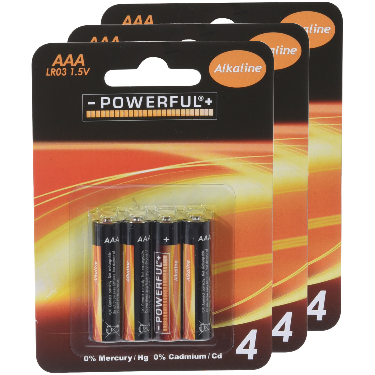 Powerful Batterijen - AAA type - 12x stuks - Alkaline -