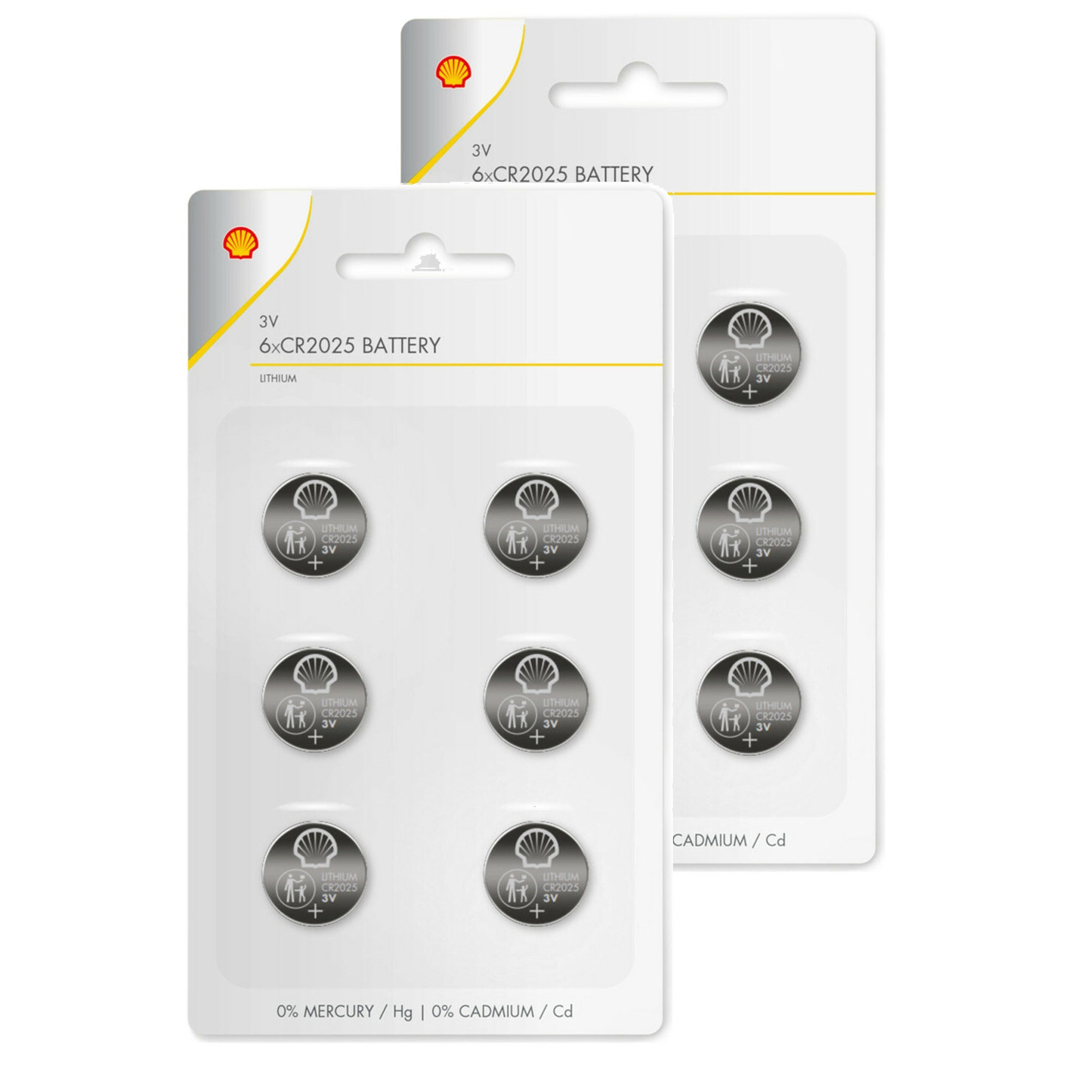 Batterijen Shell knoopcel - CR2025 - 12x stuks - Lithium -