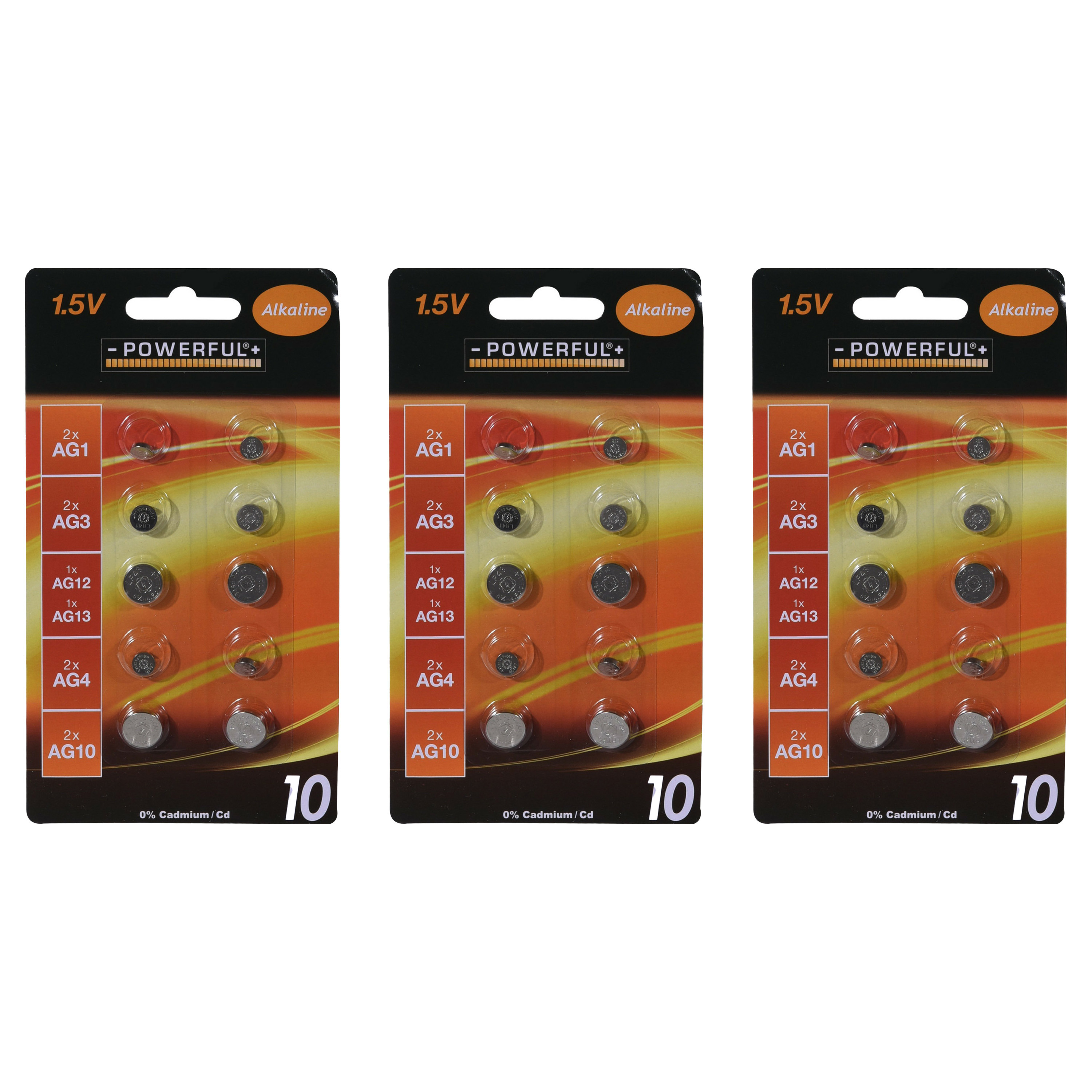 Powerful Batterijen knoopcel - assorti formaten mix - 30x stuks - Alkaline -