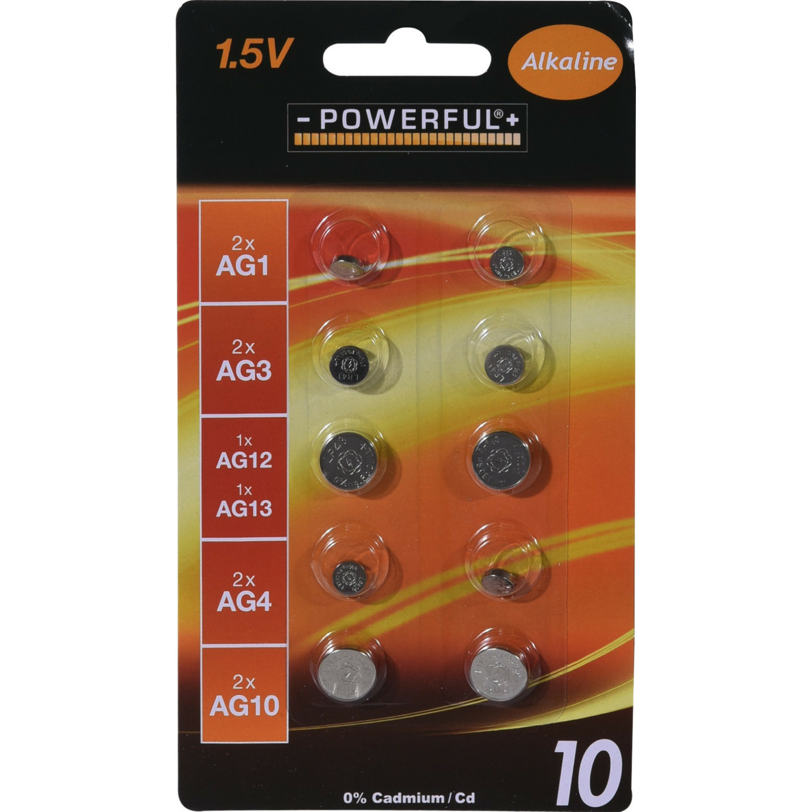 Powerful Batterijen knoopcel - assorti formaten mix - 10x stuks - Alkaline -