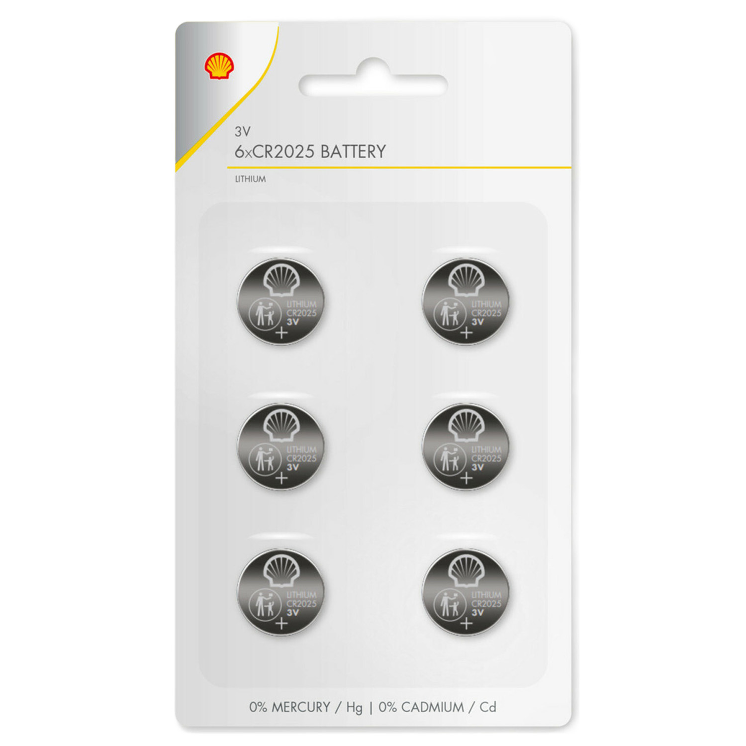 Batterijen Shell knoopcel - CR2025 - 6x stuks - Lithium -