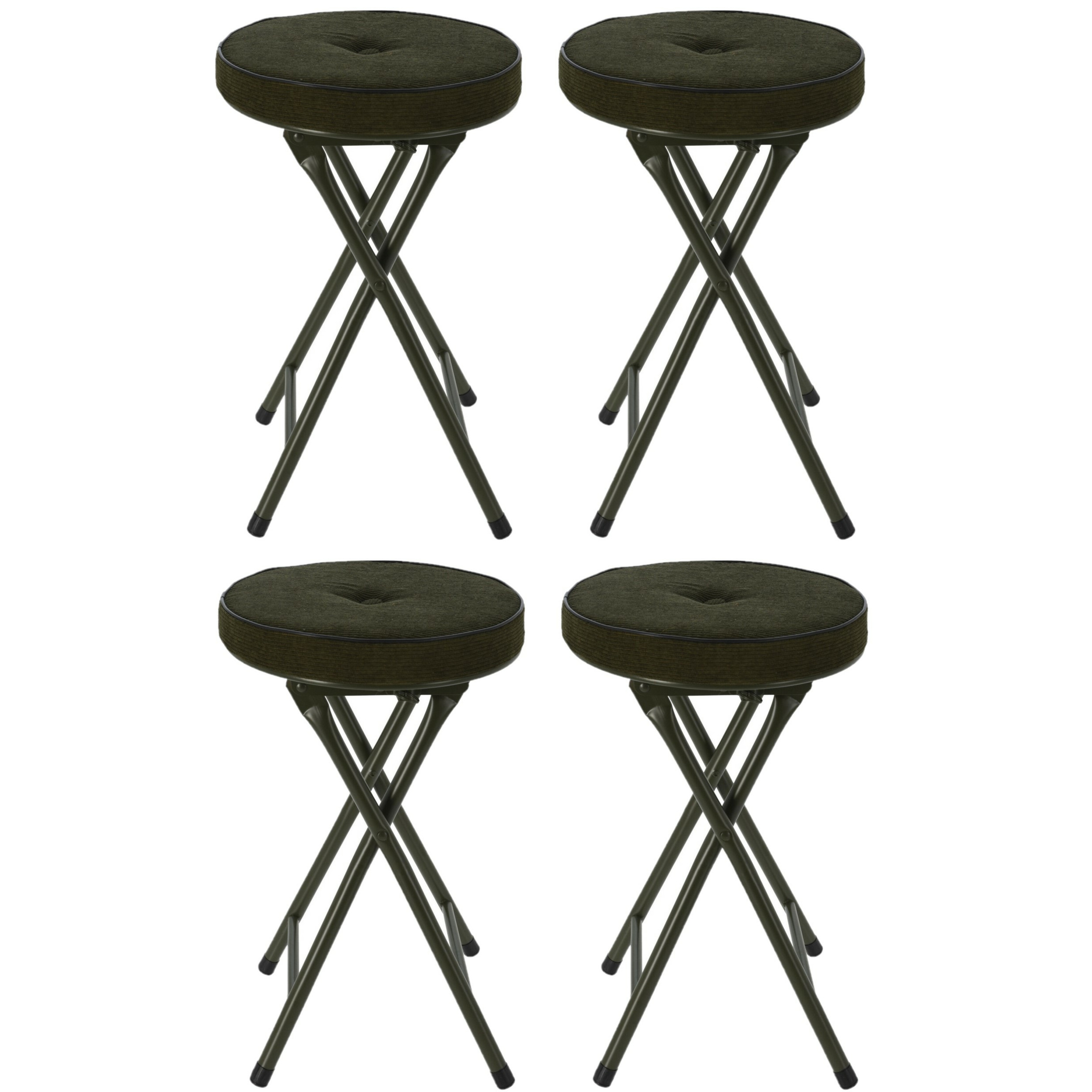 Bijzet krukje/stoel - 4x - Opvouwbaar - donkergroen Ribcord - D33 x H49 cm -
