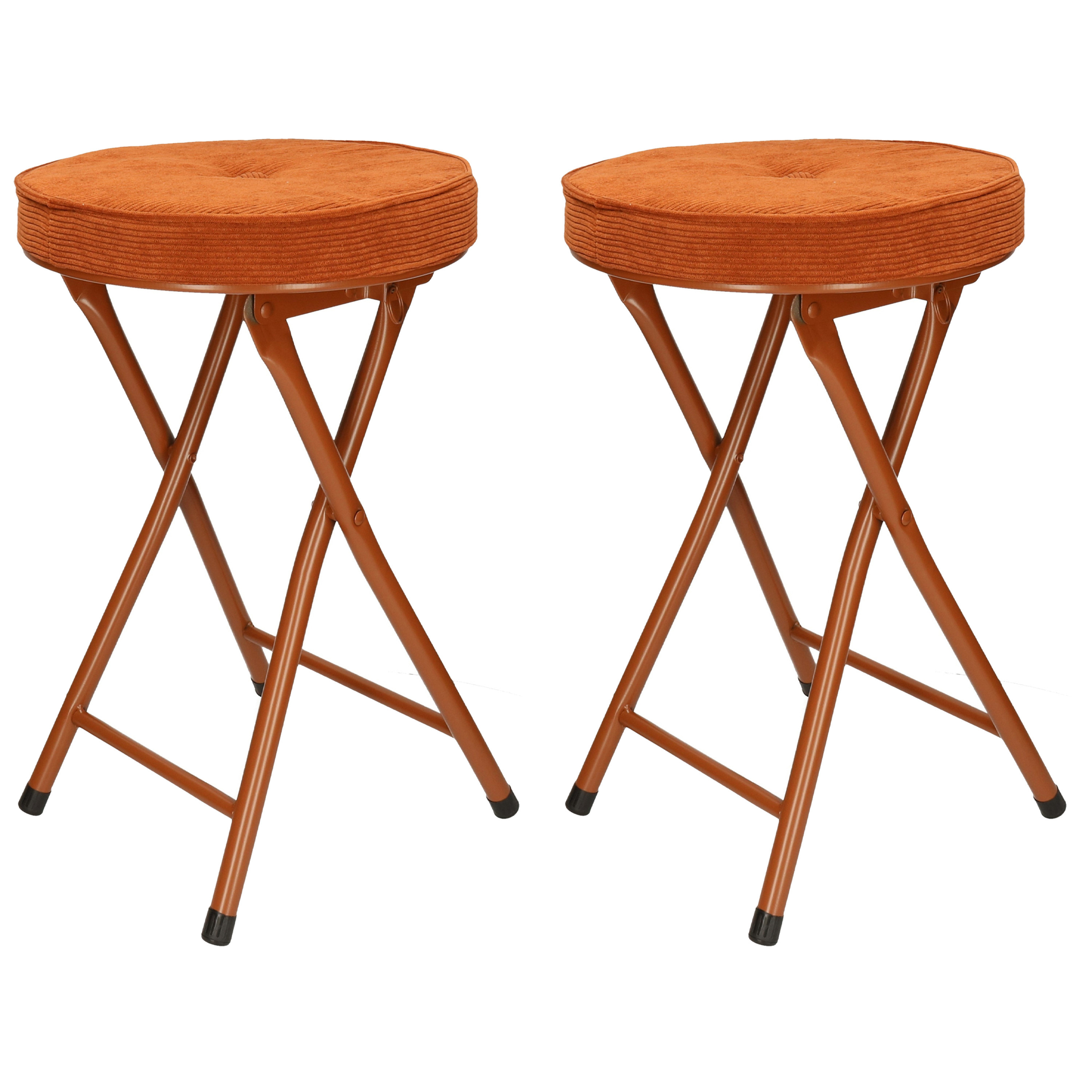 Bijzet krukje/stoel - 2x - Opvouwbaar - bruin Ribcord - D33 x H49 cm -