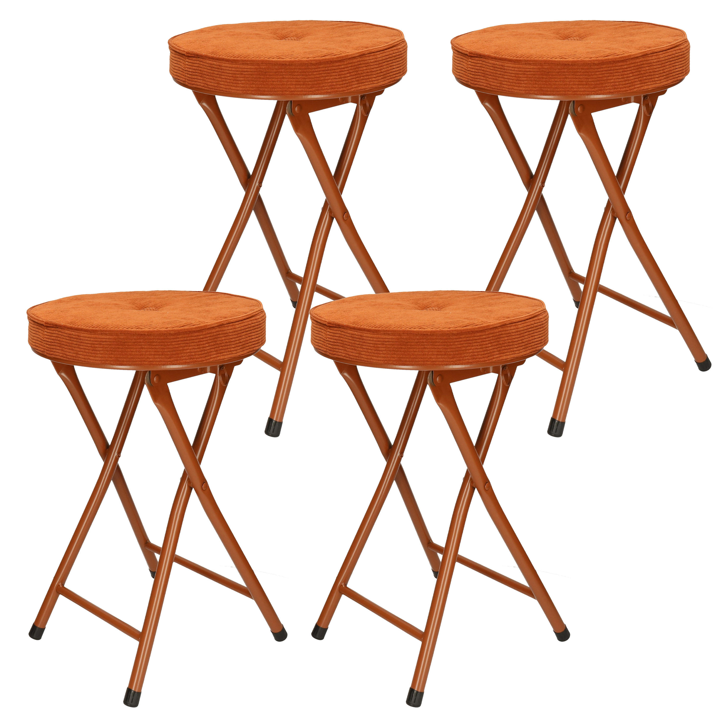 Bijzet krukje/stoel - 4x - Opvouwbaar - bruin Ribcord - D33 x H49 cm -