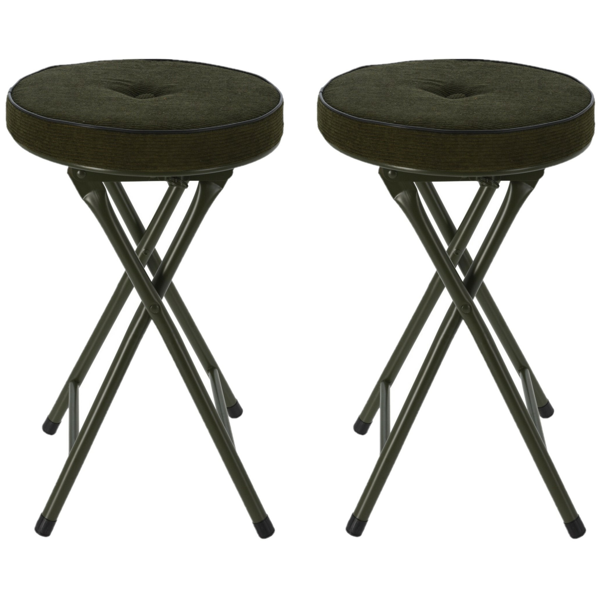 Bijzet krukje/stoel - 2x - Opvouwbaar - donkergroen Ribcord - D33 x H49 cm -