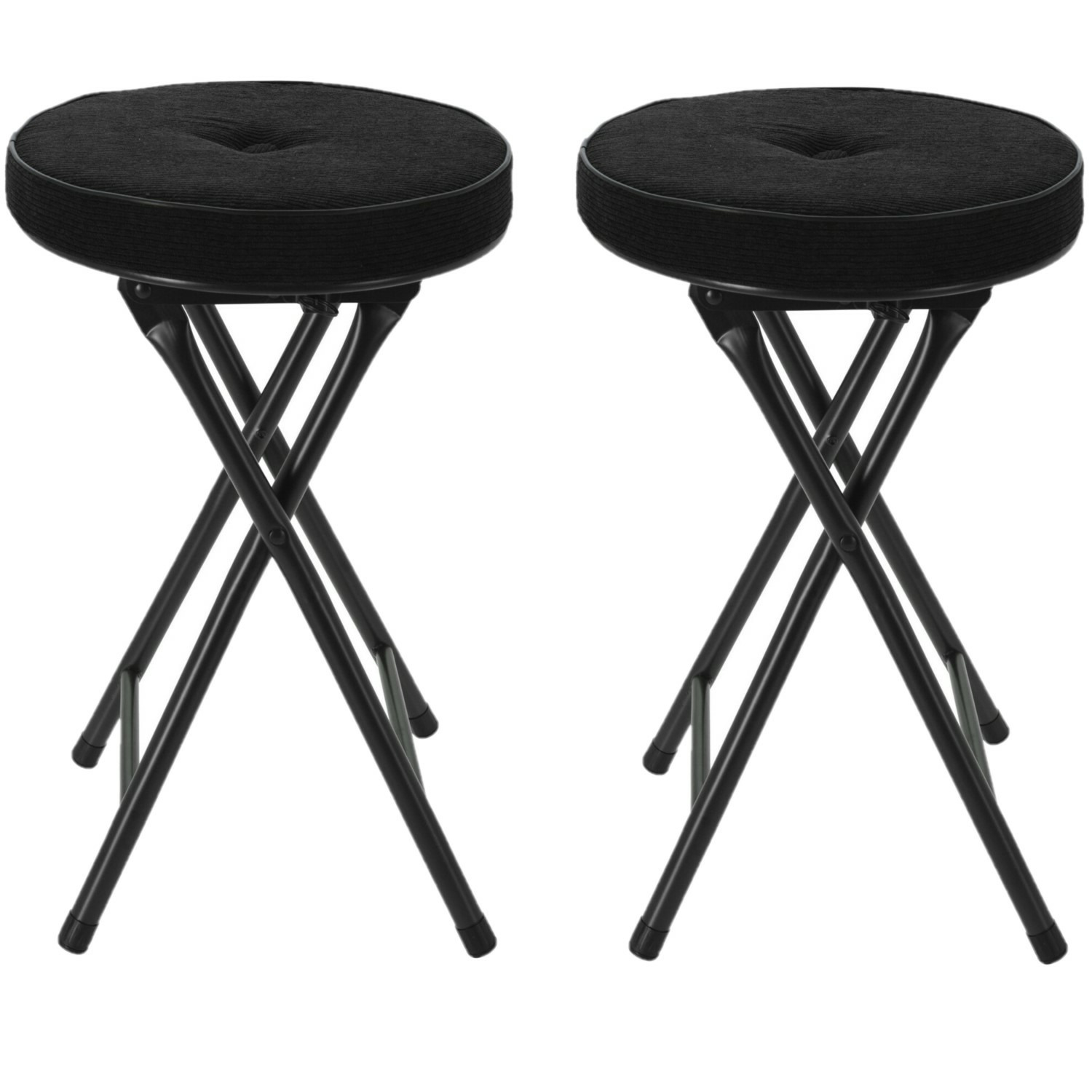 Bijzet krukje/stoel - 2x - Opvouwbaar - zwart Ribcord - D33 x H49 cm -