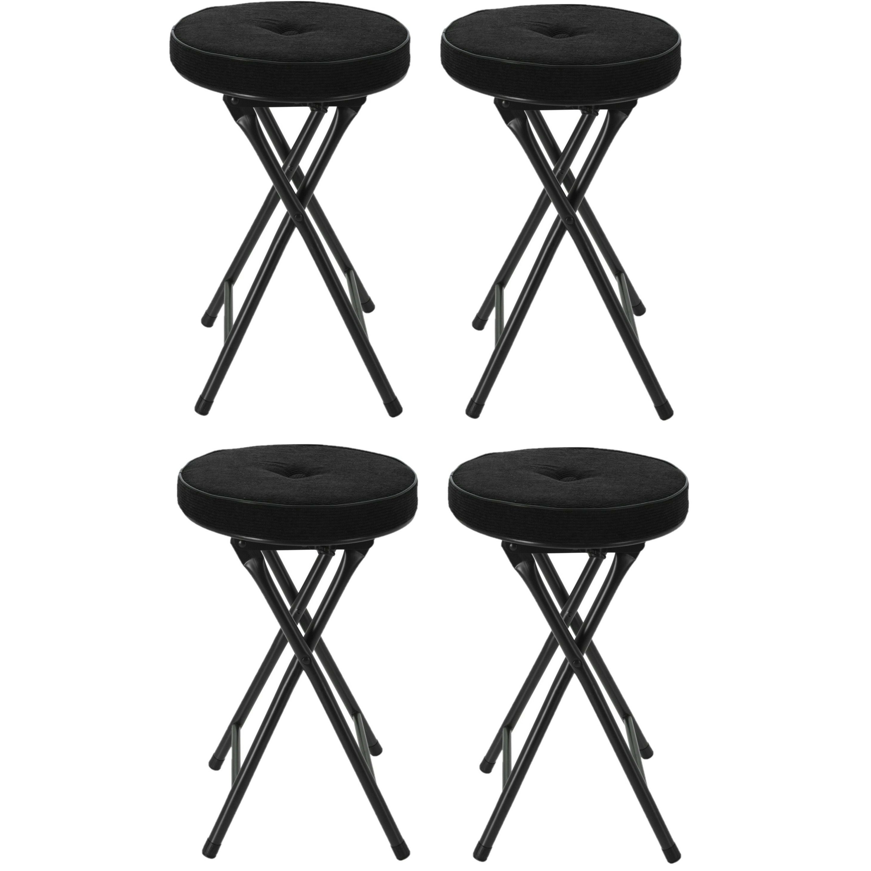 Bijzet krukje/stoel - 4x - Opvouwbaar - zwart Ribcord - D33 x H49 cm -