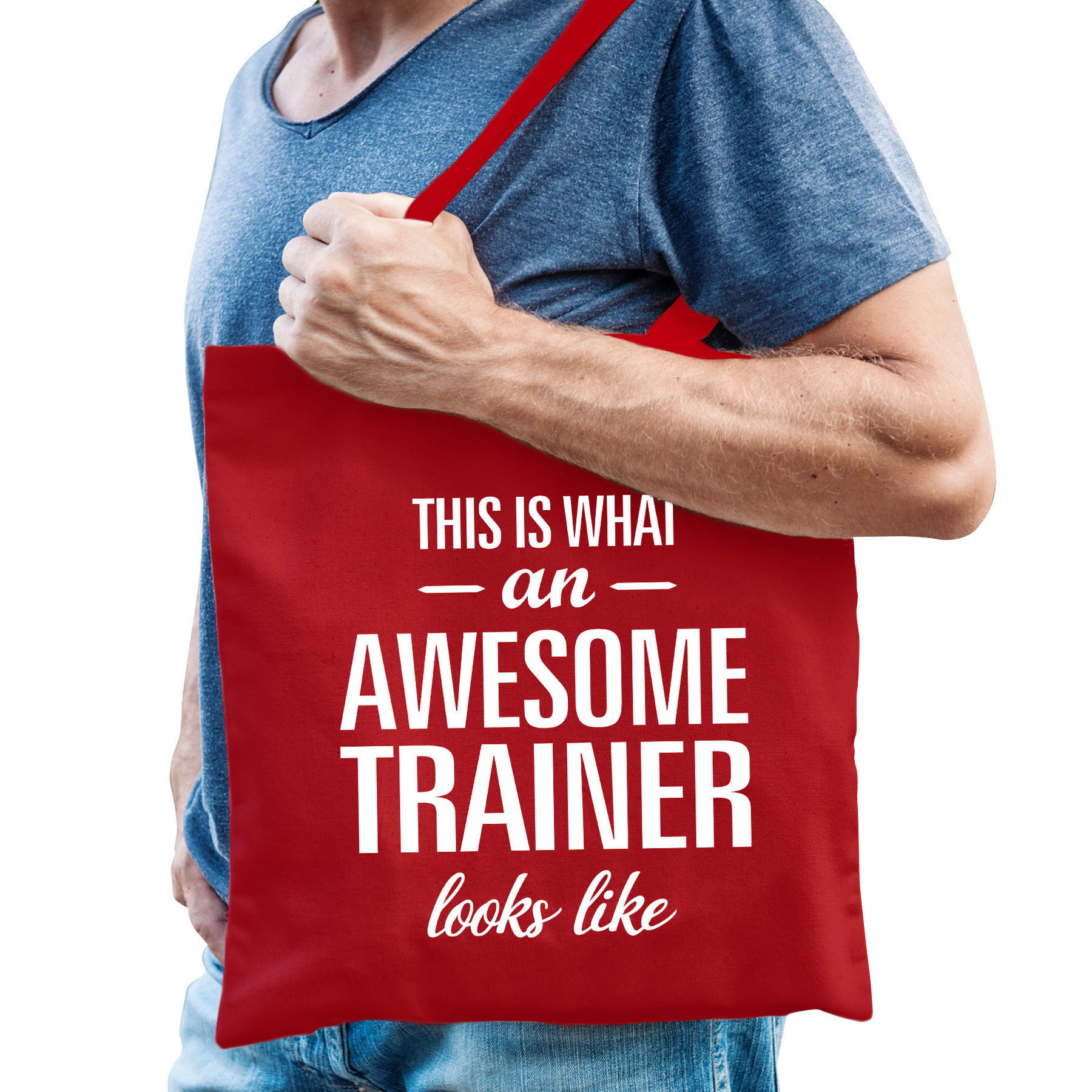 Cadeau tas voor trainer/coach - rood - katoen - 42 x 38 cm - geweldige trainer -