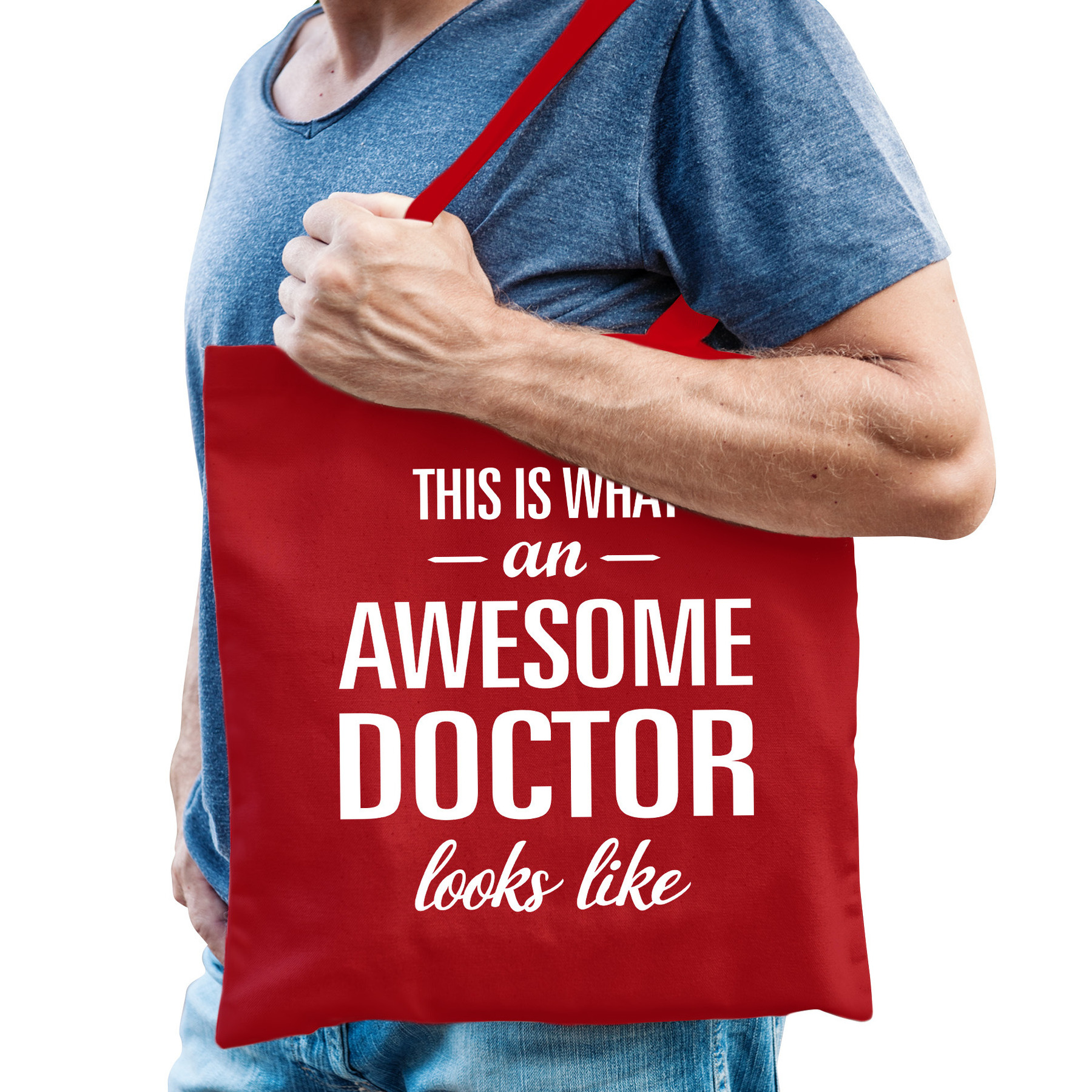 Cadeau tas voor dokter - rood - katoen - 42 x 38 cm - awesome doctor -