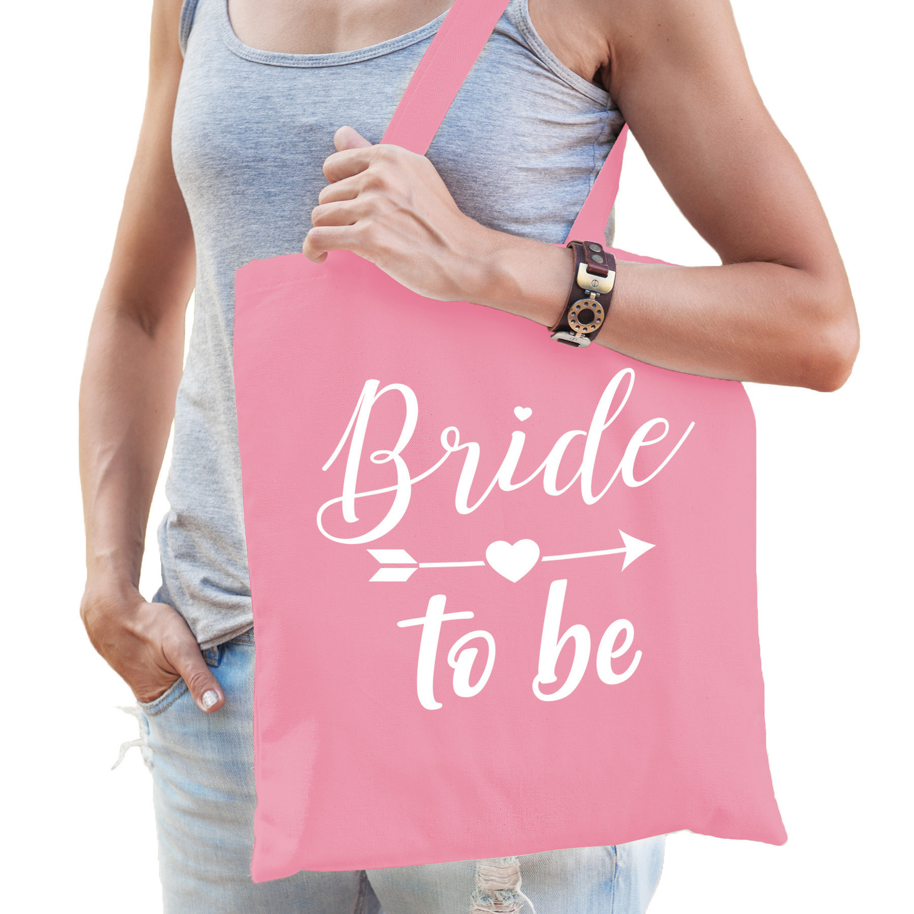 Bride to be tas - bruiloft/vrijgezellenfeest - roze - katoen - 42 x 38 cm -