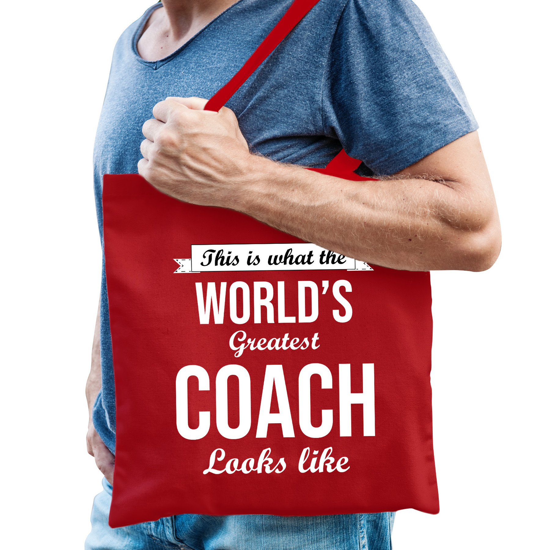 Cadeau tas voor coach/trainer - rood - katoen - 42 x 38 cm -