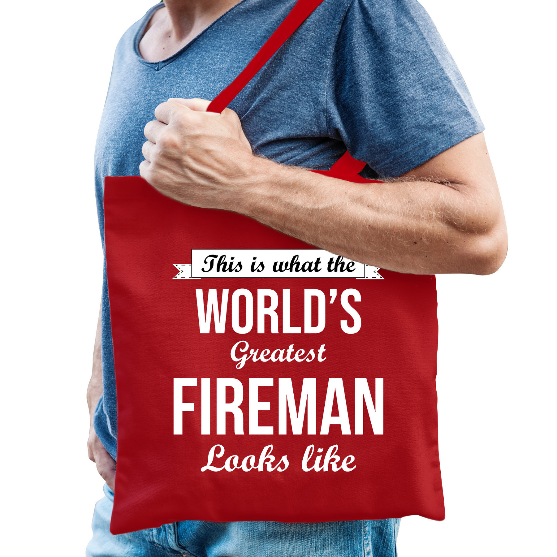 Cadeau tas voor brandweerman - rood - katoen - 42 x 38 cm - brandweer -