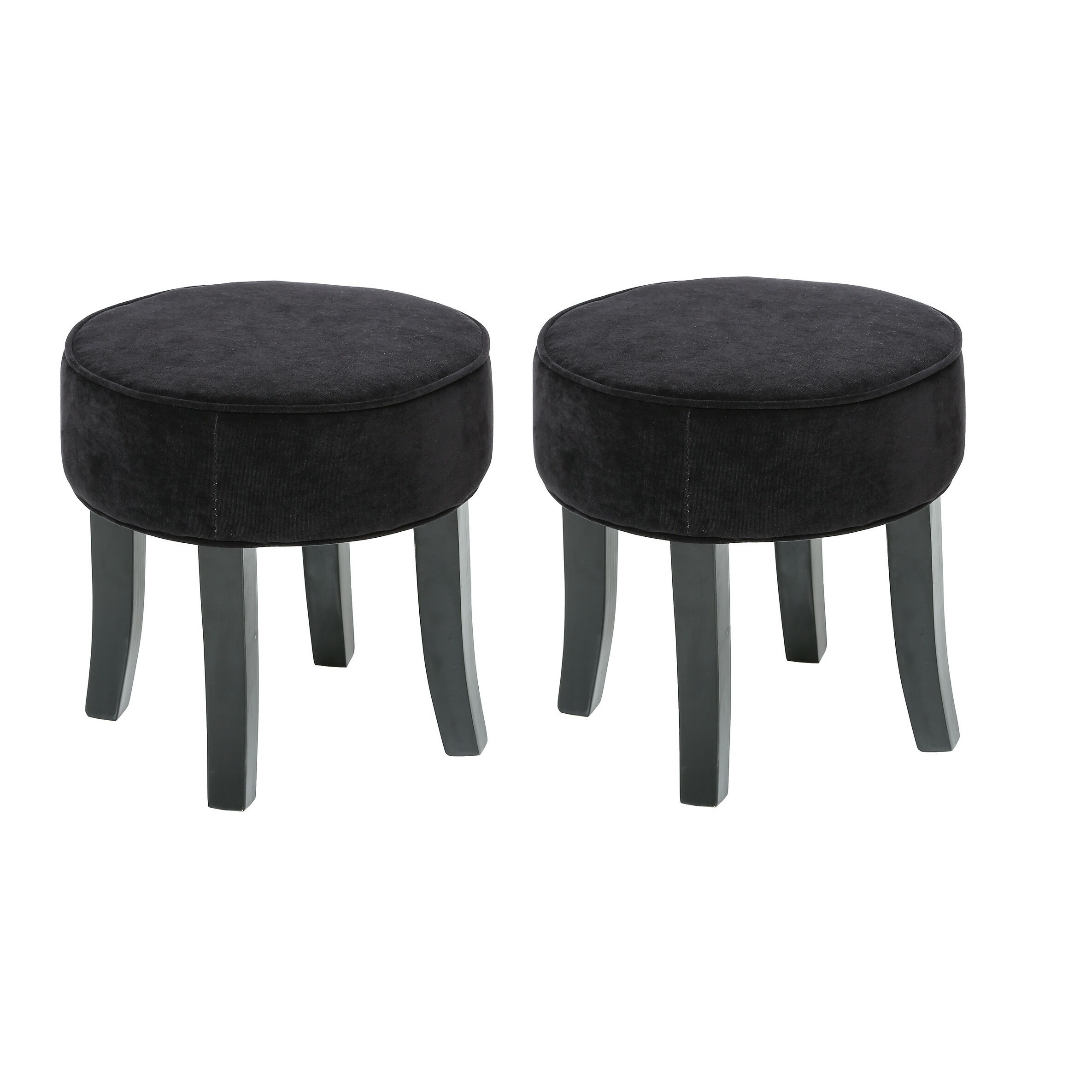 Zit krukje/bijzet stoel - 2x - hout/stof - zwart fluweel - D35 x H40 cm -