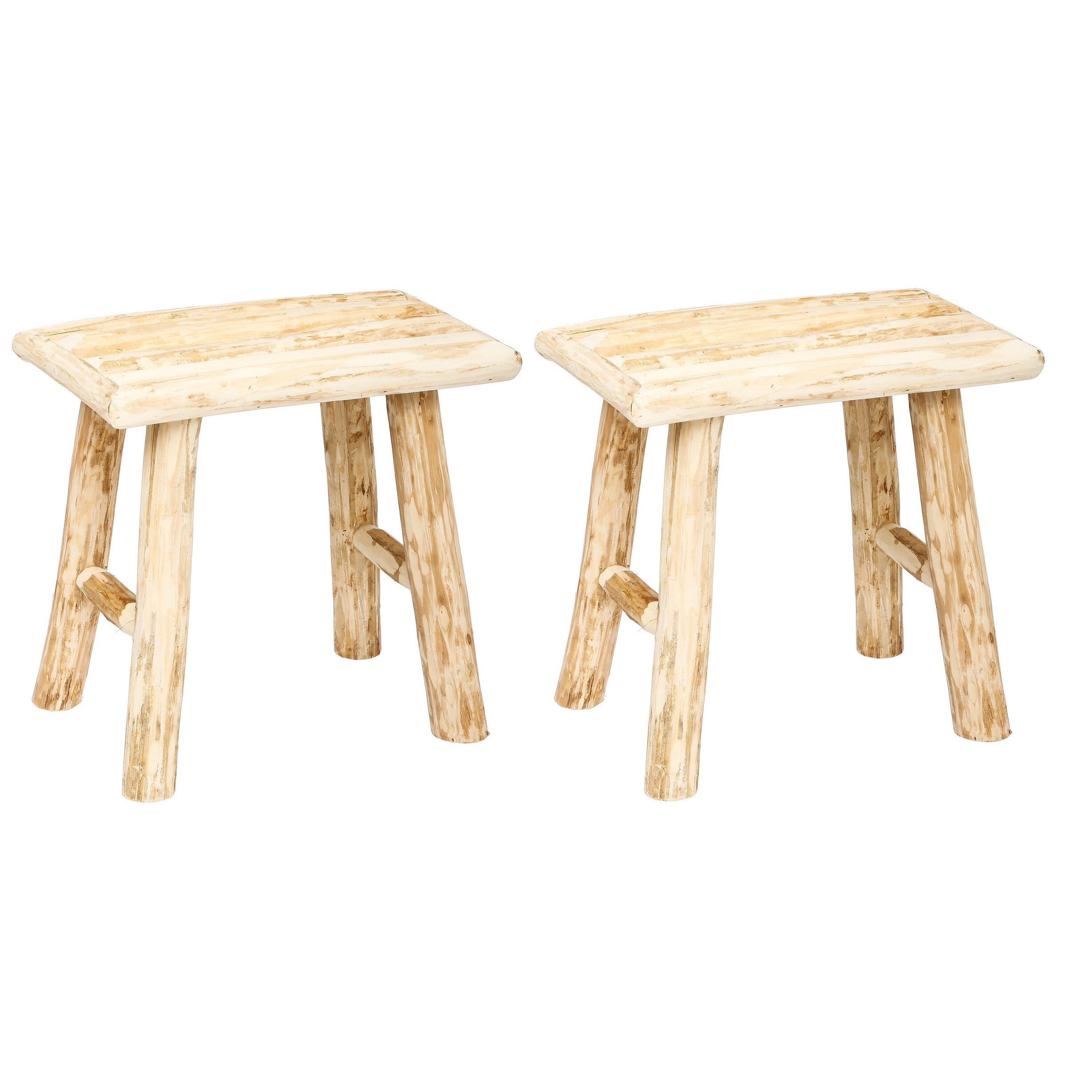 Zit krukje/bijzet stoel - 2x - hout - houtskleur - L23 x B34 x H31 cm -