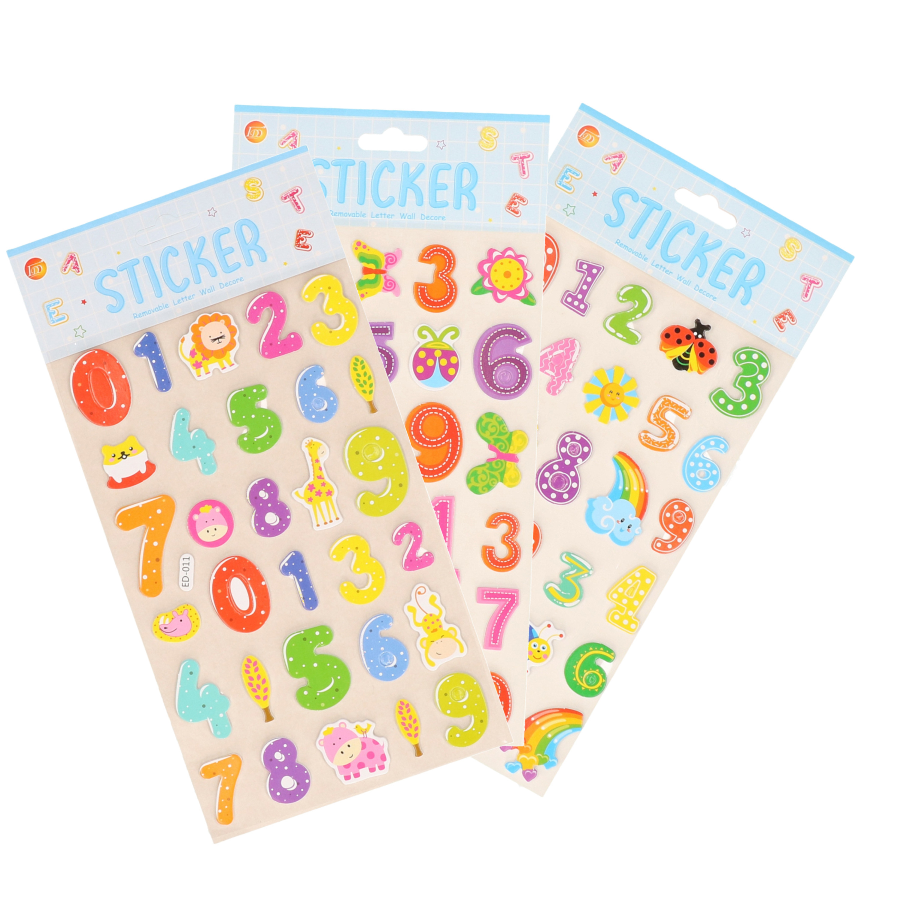 Stickervelletjes - 3x - 25 sticker cijfers 0-9 - gekleurd - nummers -