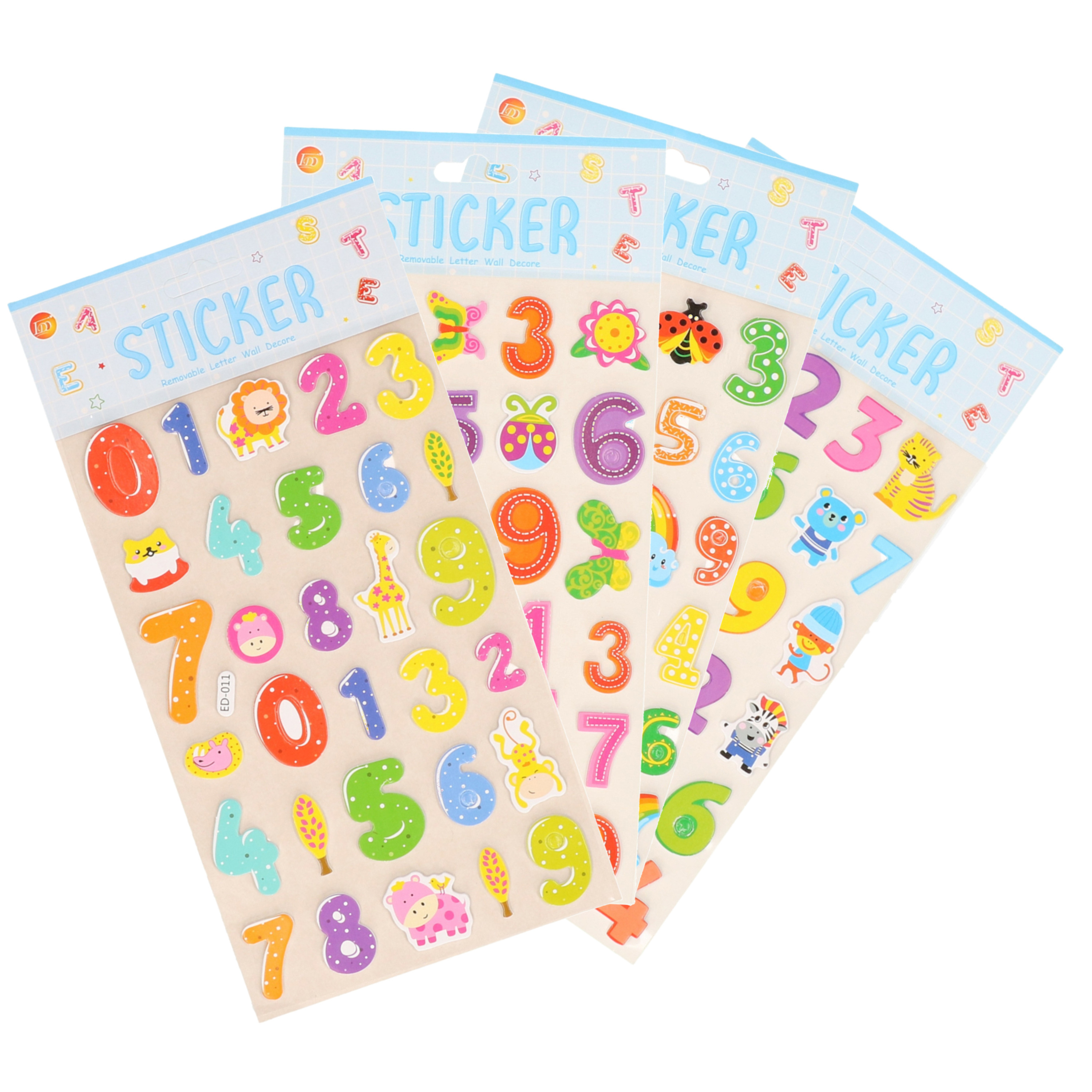 Stickervelletjes - 4x - 25 sticker cijfers 0-9 - gekleurd - nummers -