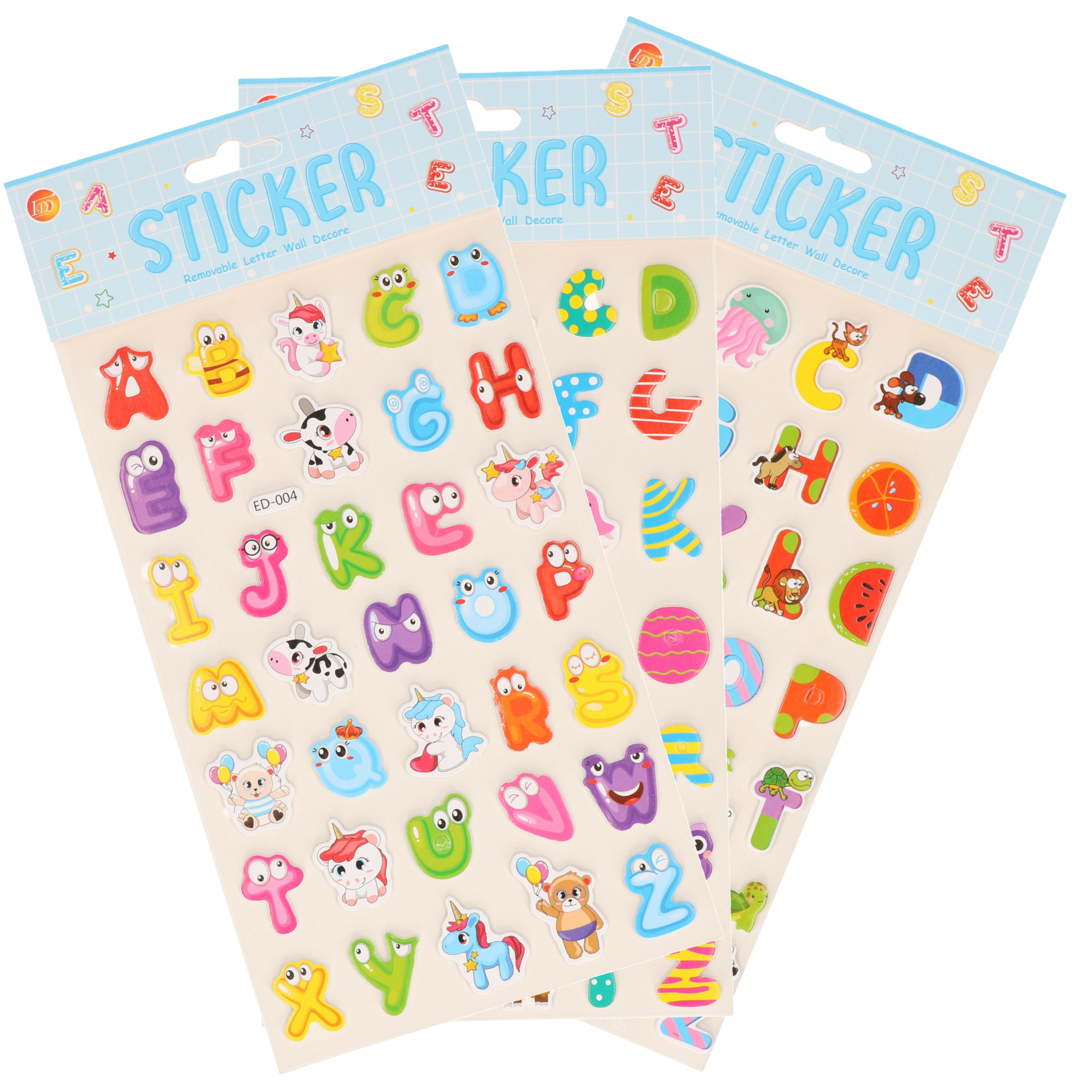 Stickervelletjes - 3x - 34 sticker letters A-Z - gekleurd - alfabet -