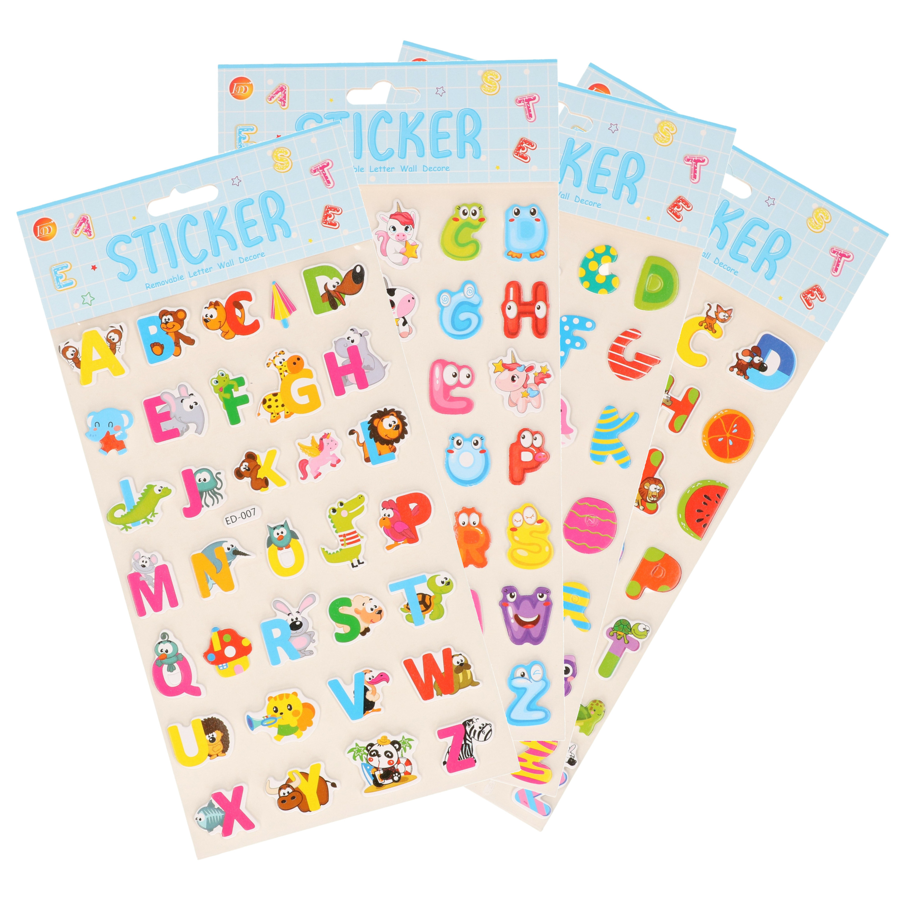 Stickervelletjes - 4x - 34 sticker letters A-Z - gekleurd - alfabet -