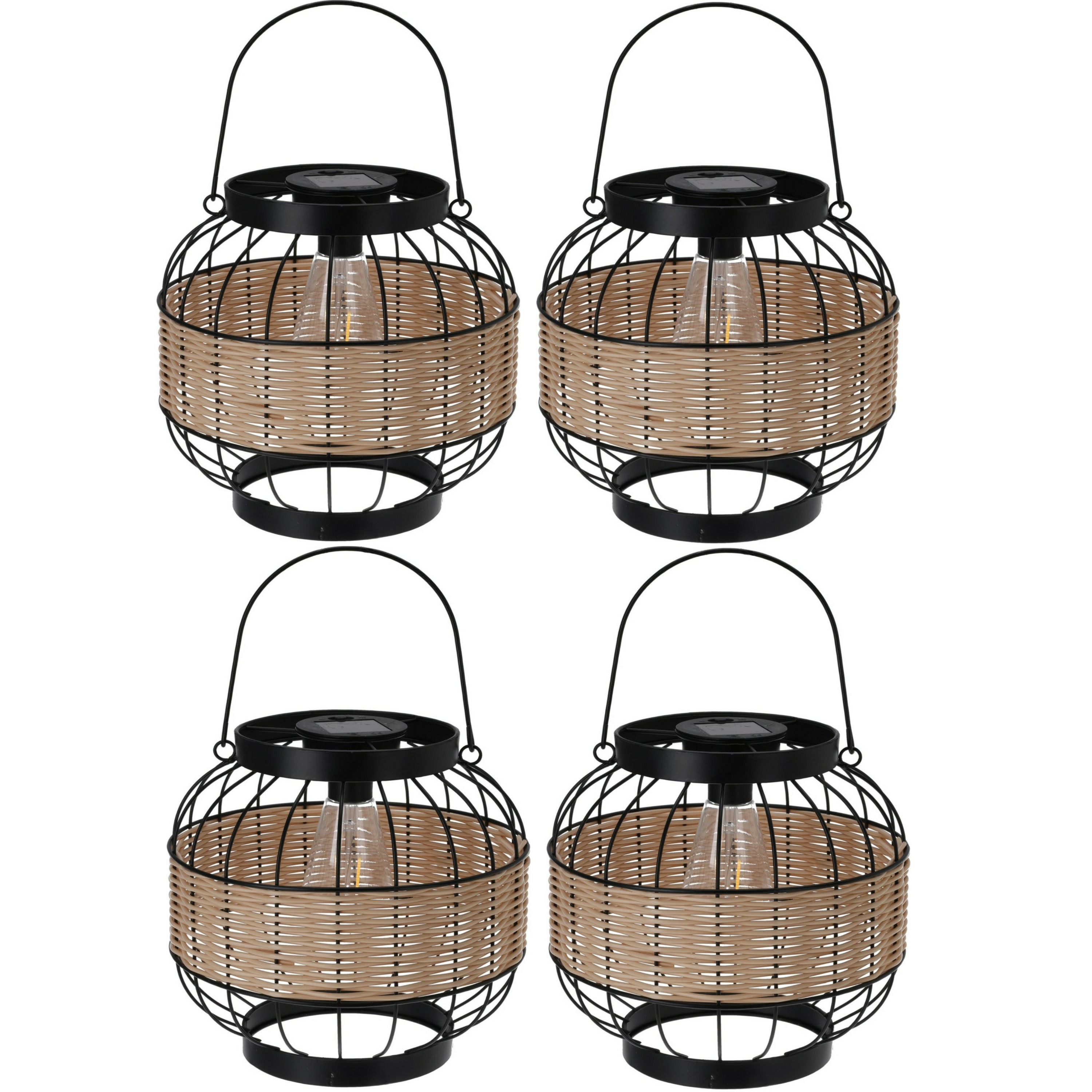 Pro Garden - 4x - Solar lantaarn - metaal - 24 x 24 cm - tuinverlichting -