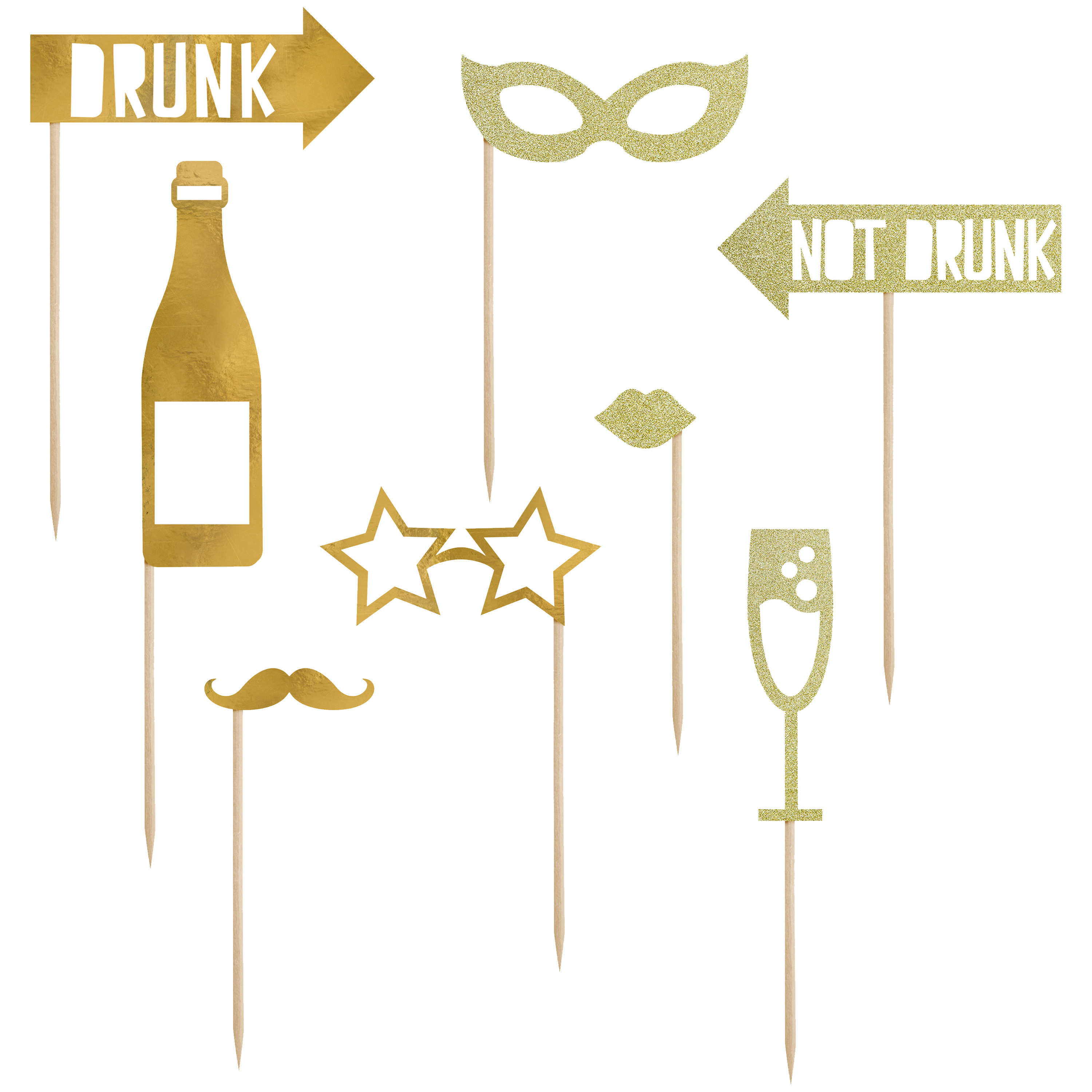 Foto prop set Champagne - Bruiloft - goud - set 8x stuks - 20-40 cm -