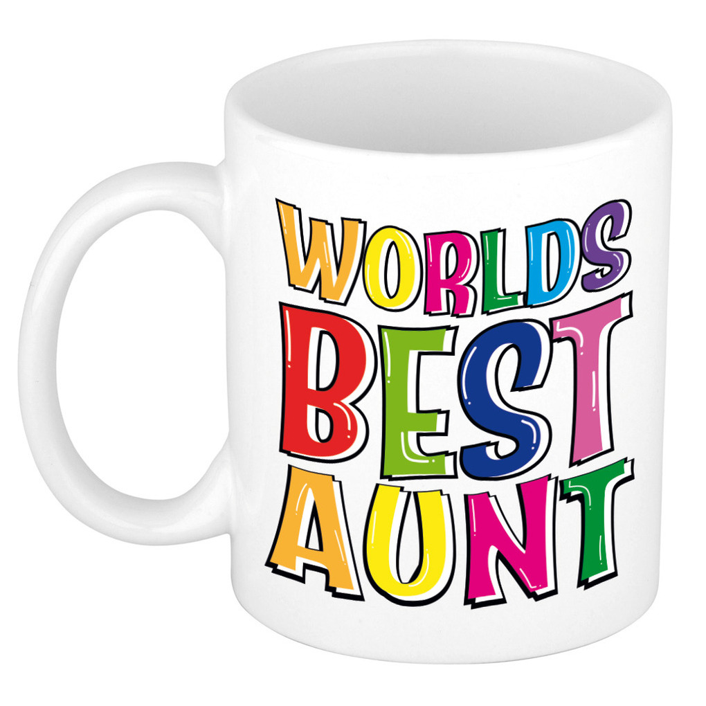 Cadeau mok / beker - Worlds Best Aunt - regenboog - 300 ml - voor tante -