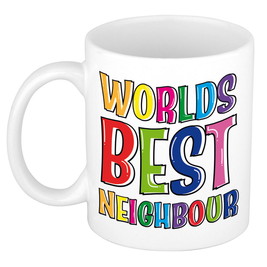 Cadeau mok / beker - Worlds Best Neighbour - regenboog - 300 ml - voor buurman/vrouw -